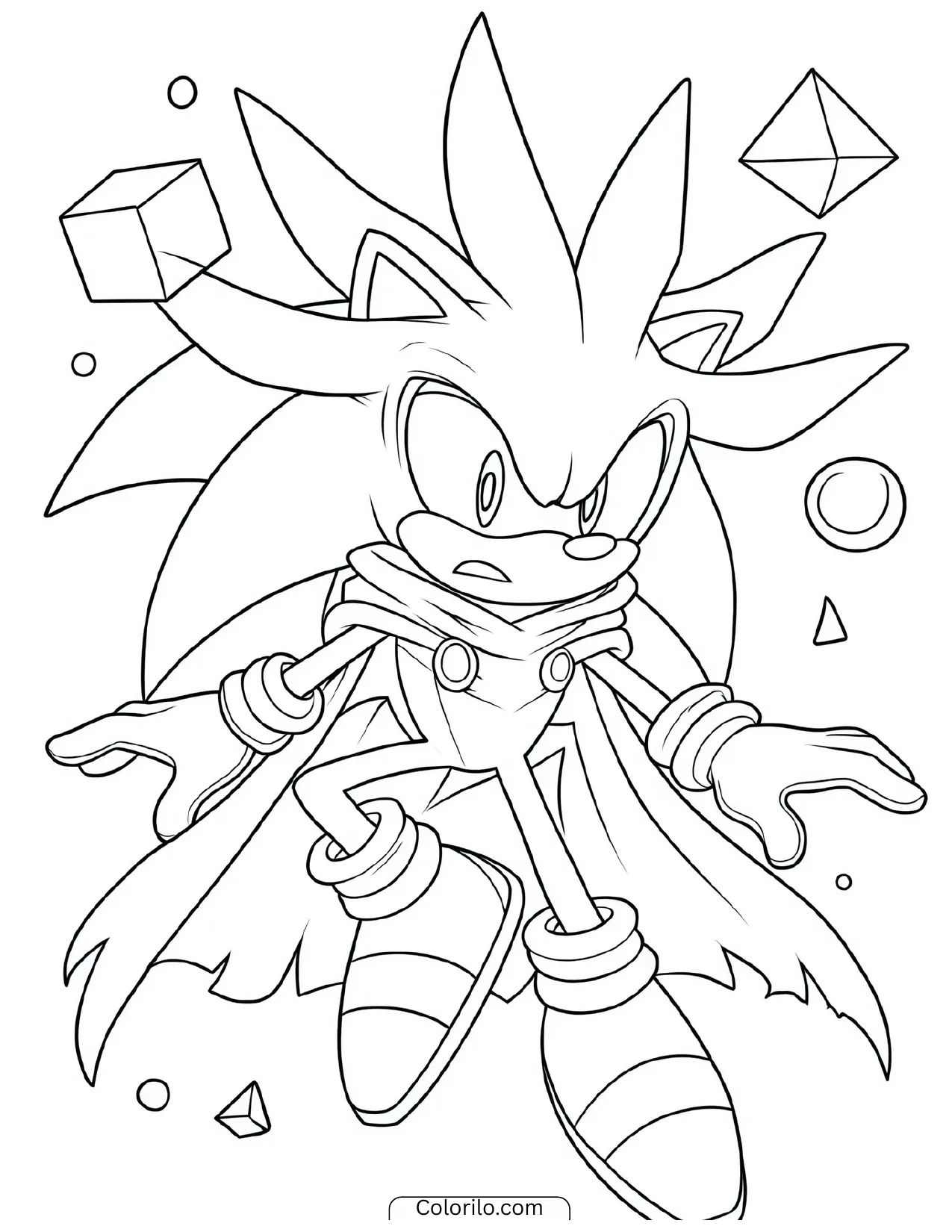 Silver the Hedgehog levitating objects with his powers coloring page