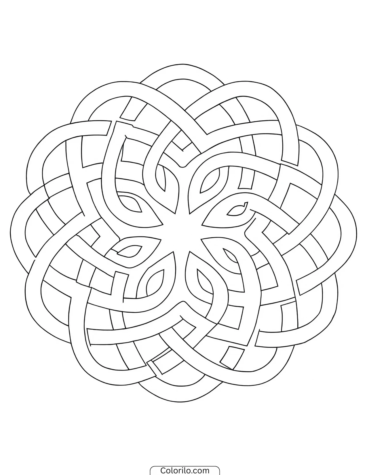 Six-point flower drawn as a Celtic knot coloring page