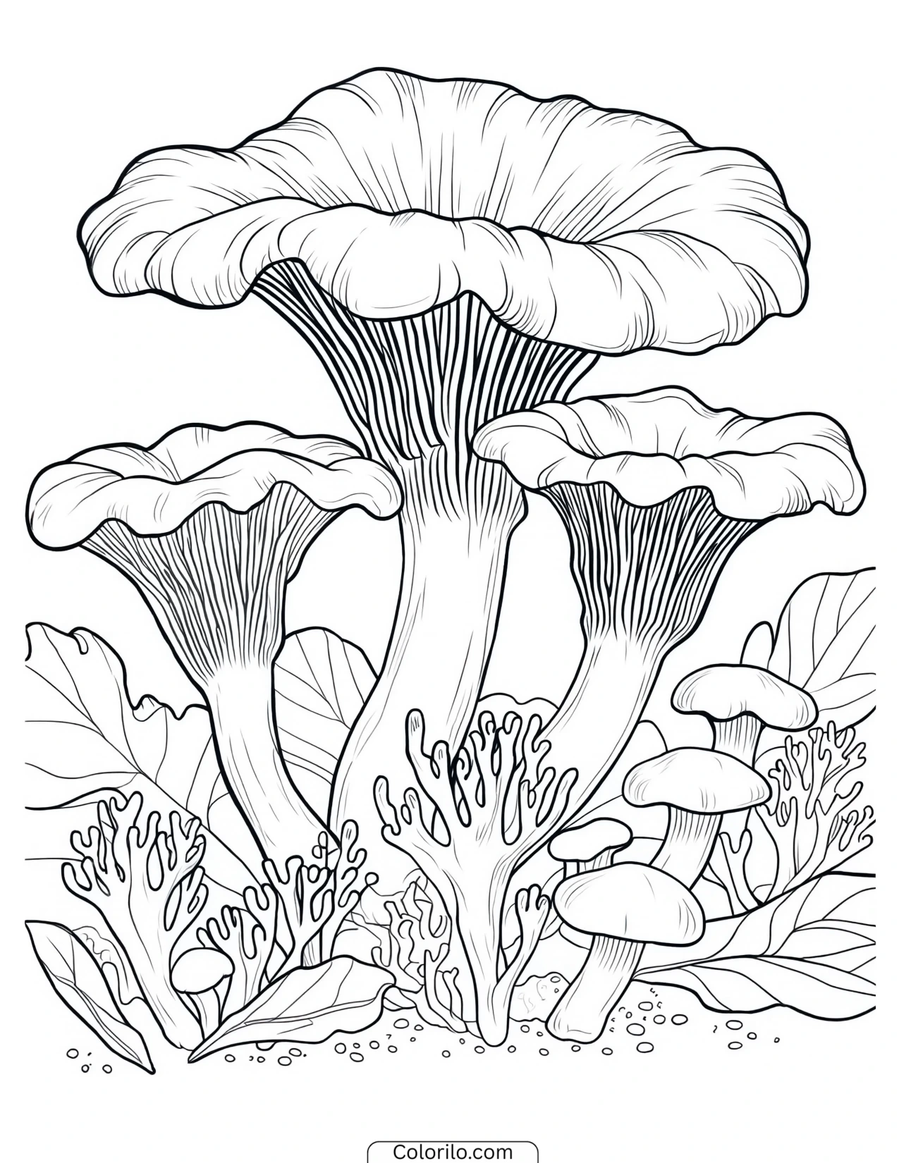 Cluster of small mushrooms coloring page