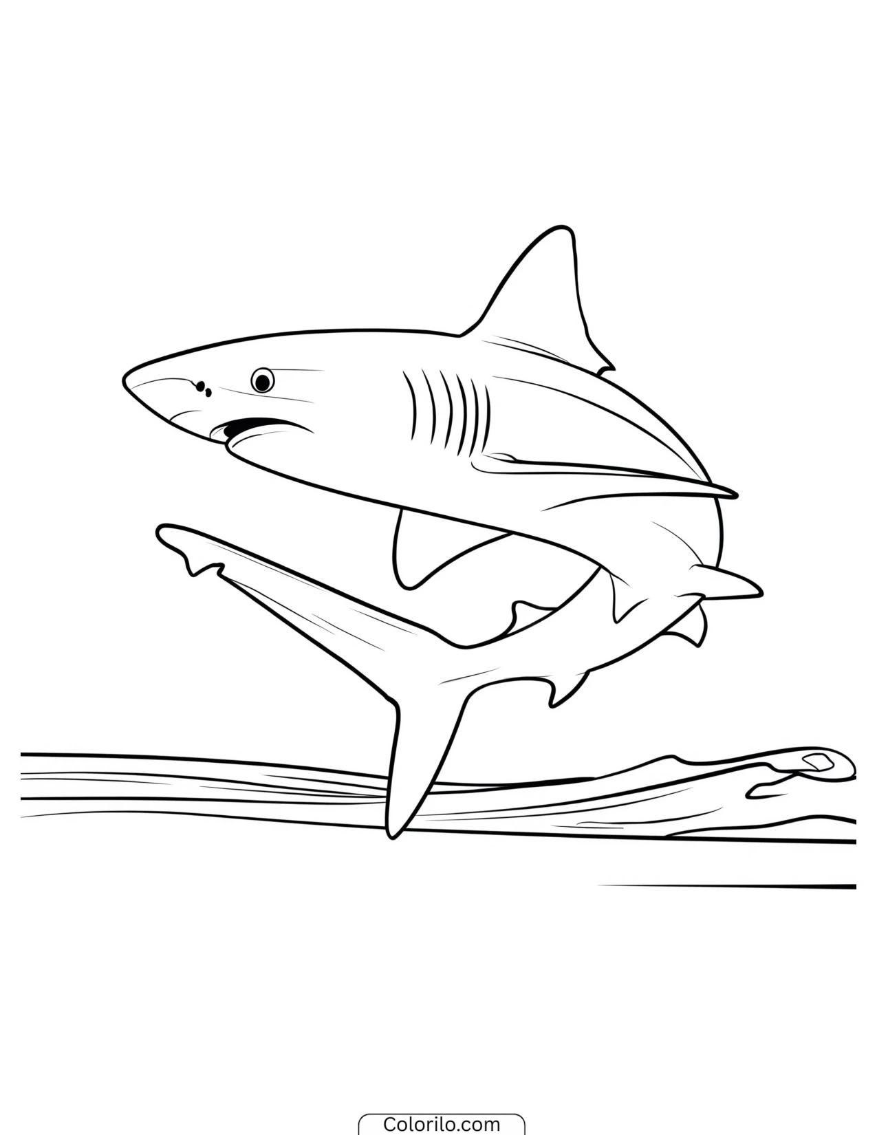 Smiling cartoon shark blowing bubbles coloring page