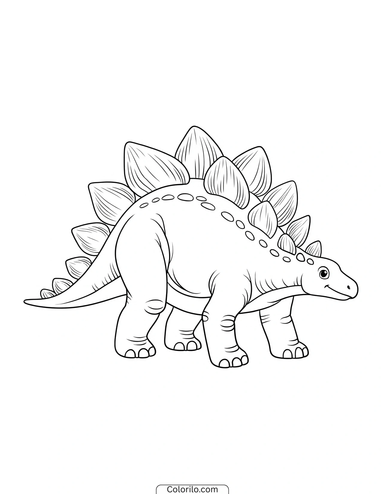 Smiling Stegosaurus shown in side profile with its back plates coloring page