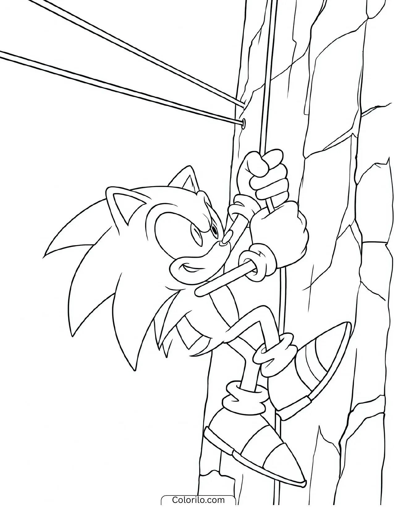 Sonic the Hedgehog climbing a rocky cliff coloring page