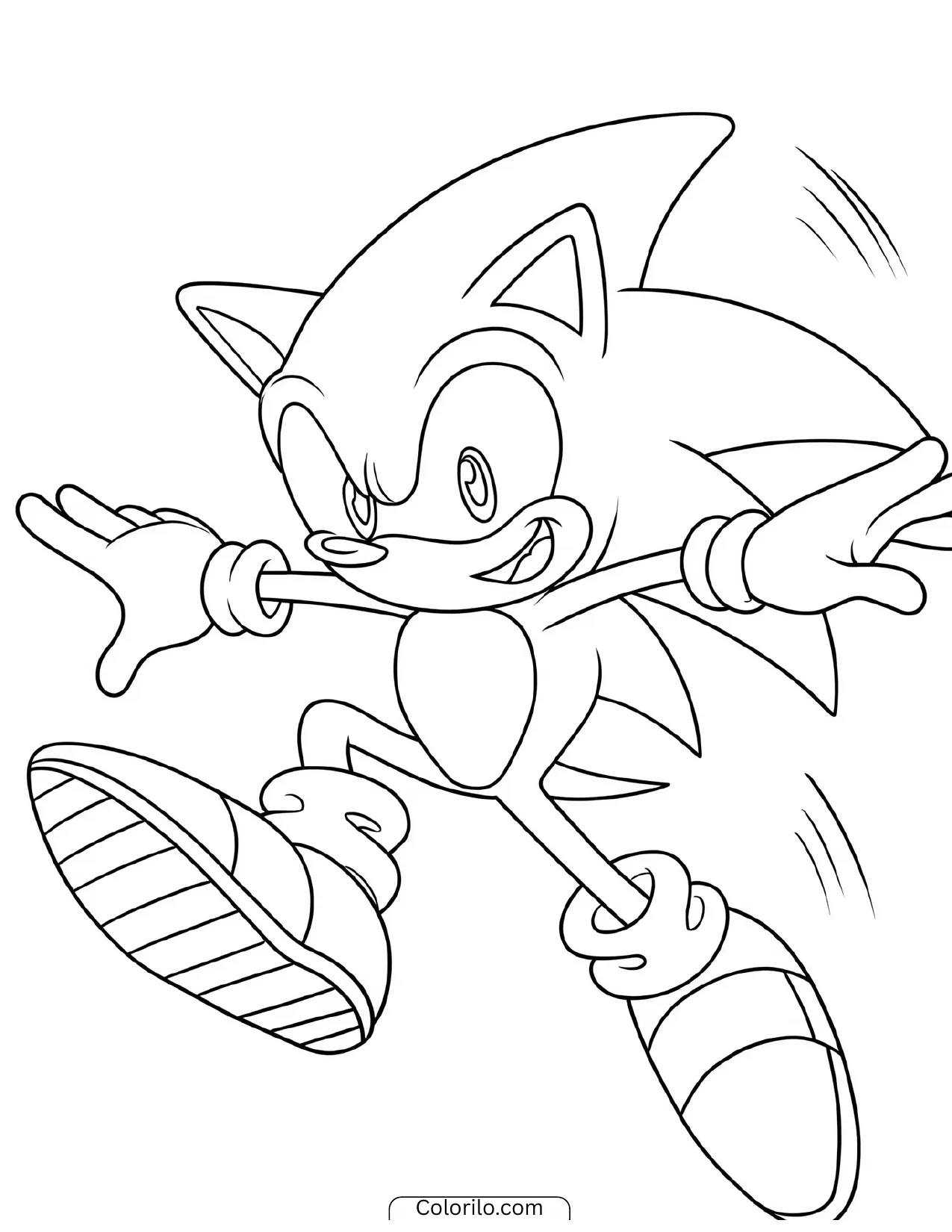Sonic the Hedgehog dashing through the air coloring page
