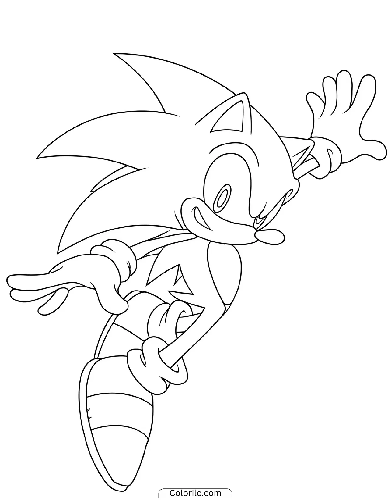 Sonic the Hedgehog diving through the air coloring page
