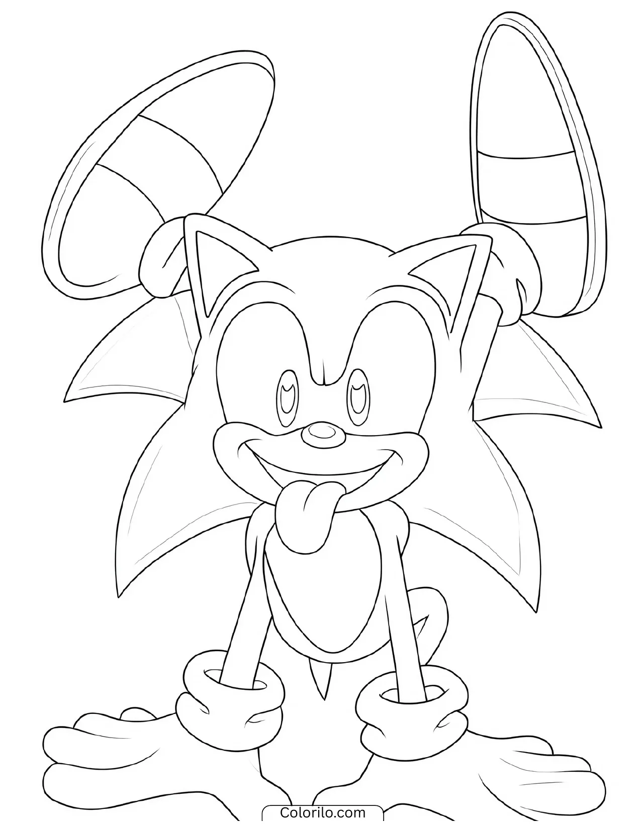 Sonic the Hedgehog holding a pair of big sneakers with his tongue out coloring page