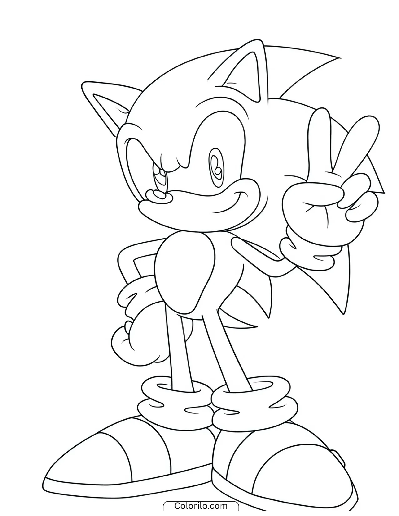 Sonic the Hedgehog making a peace sign coloring page
