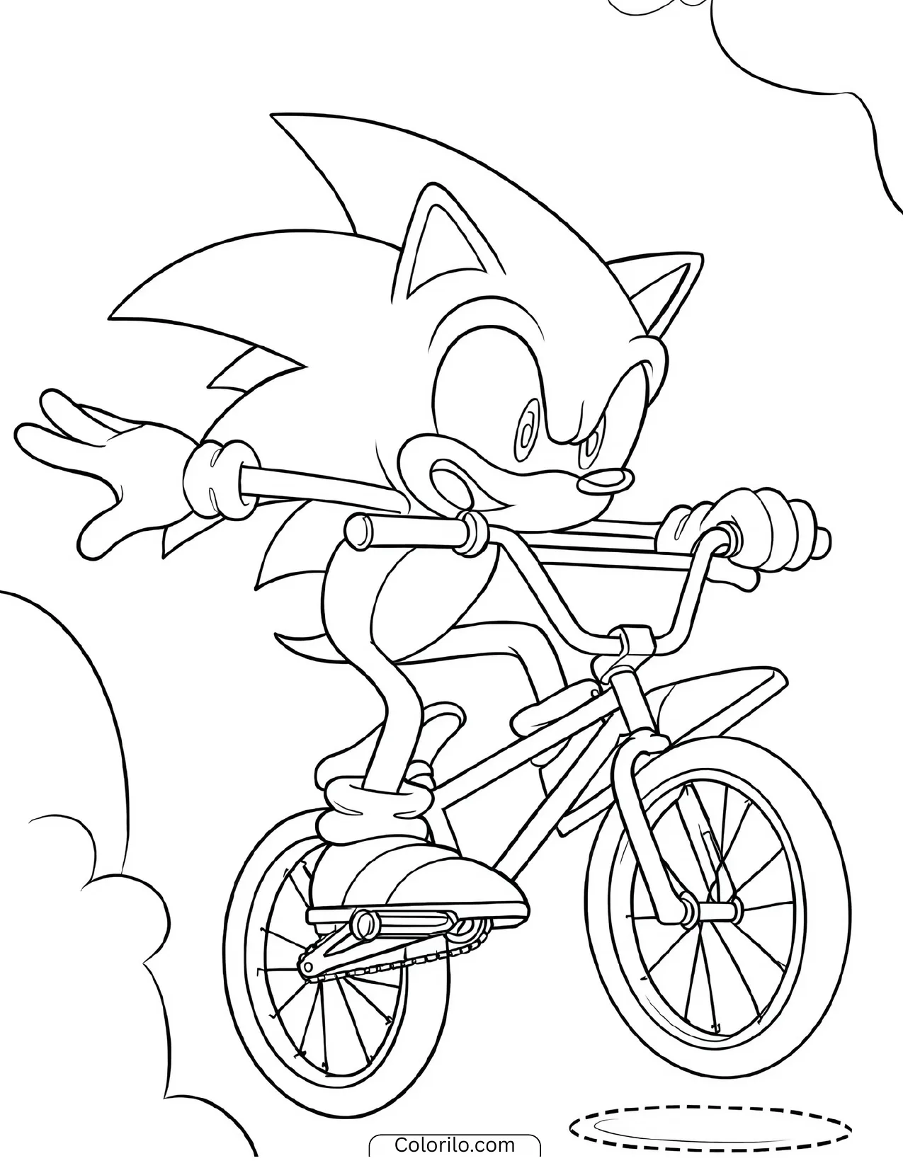 Sonic the Hedgehog riding a BMX bike coloring page