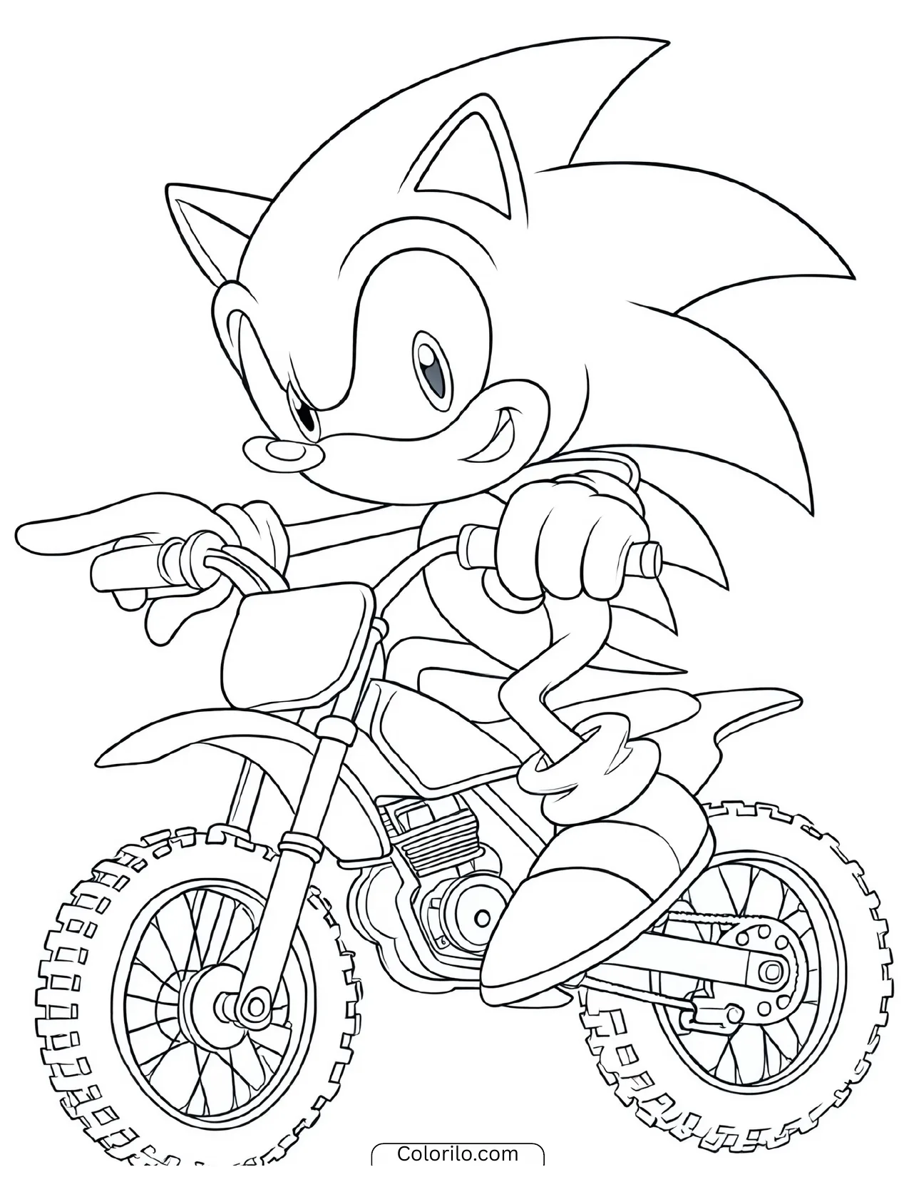 Sonic the Hedgehog riding a dirt bike coloring page