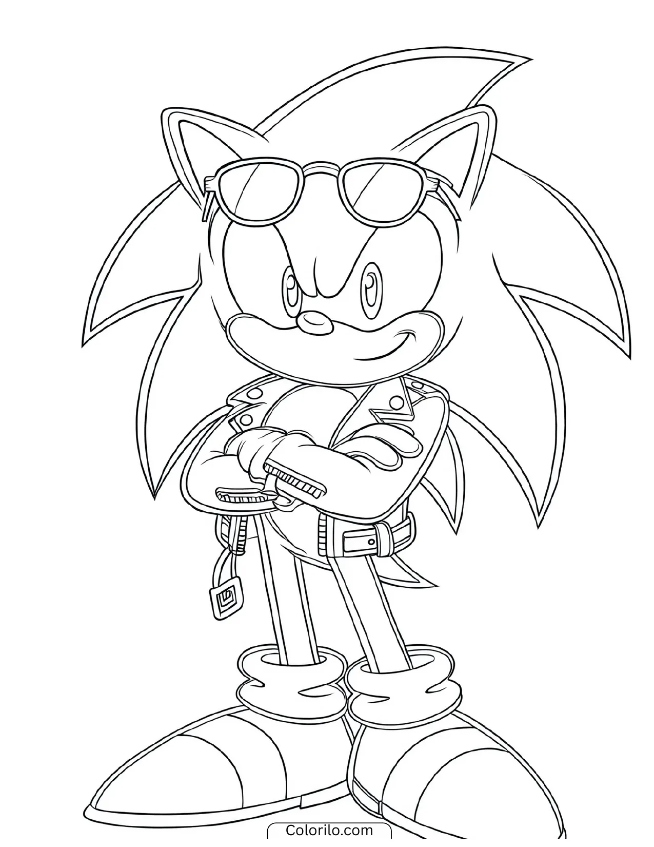 Sonic the Hedgehog wearing sunglasses with his arms crossed coloring page