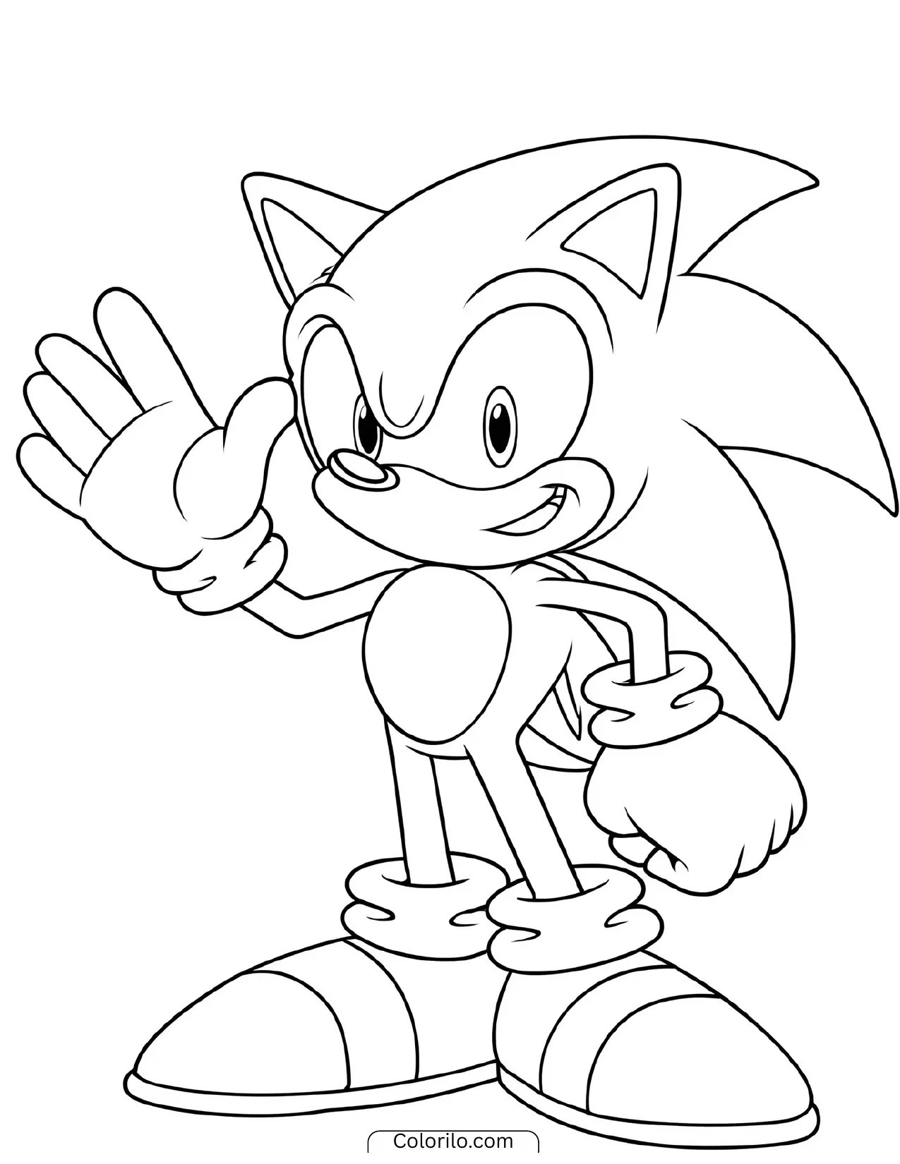 Sonic the Hedgehog waving with an open hand coloring page