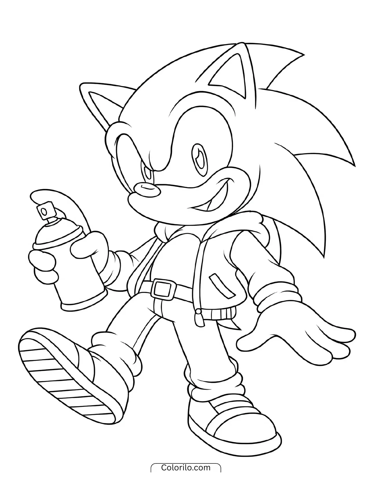 Sonic the Hedgehog holding a spray paint can coloring page