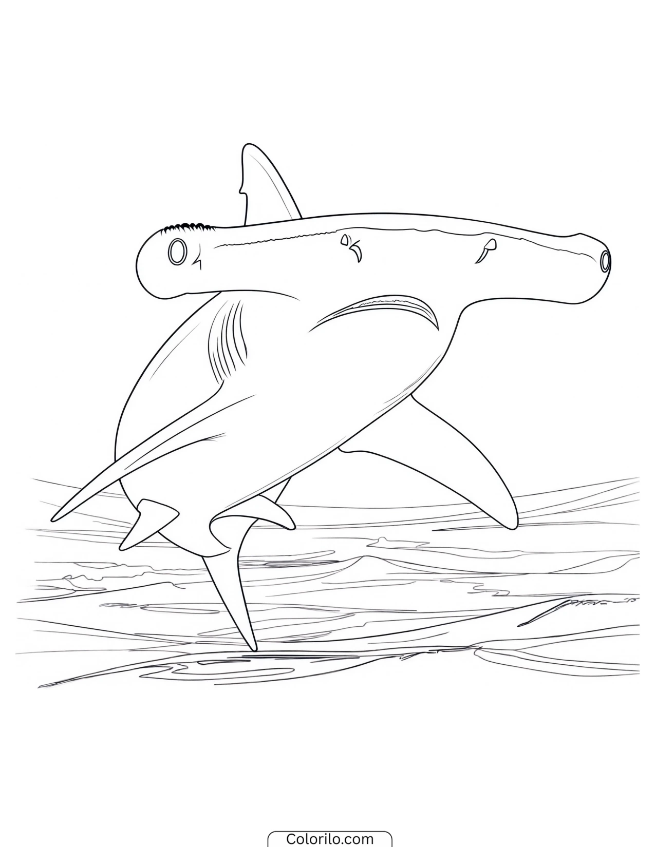 Spotted shark swimming above coral coloring page