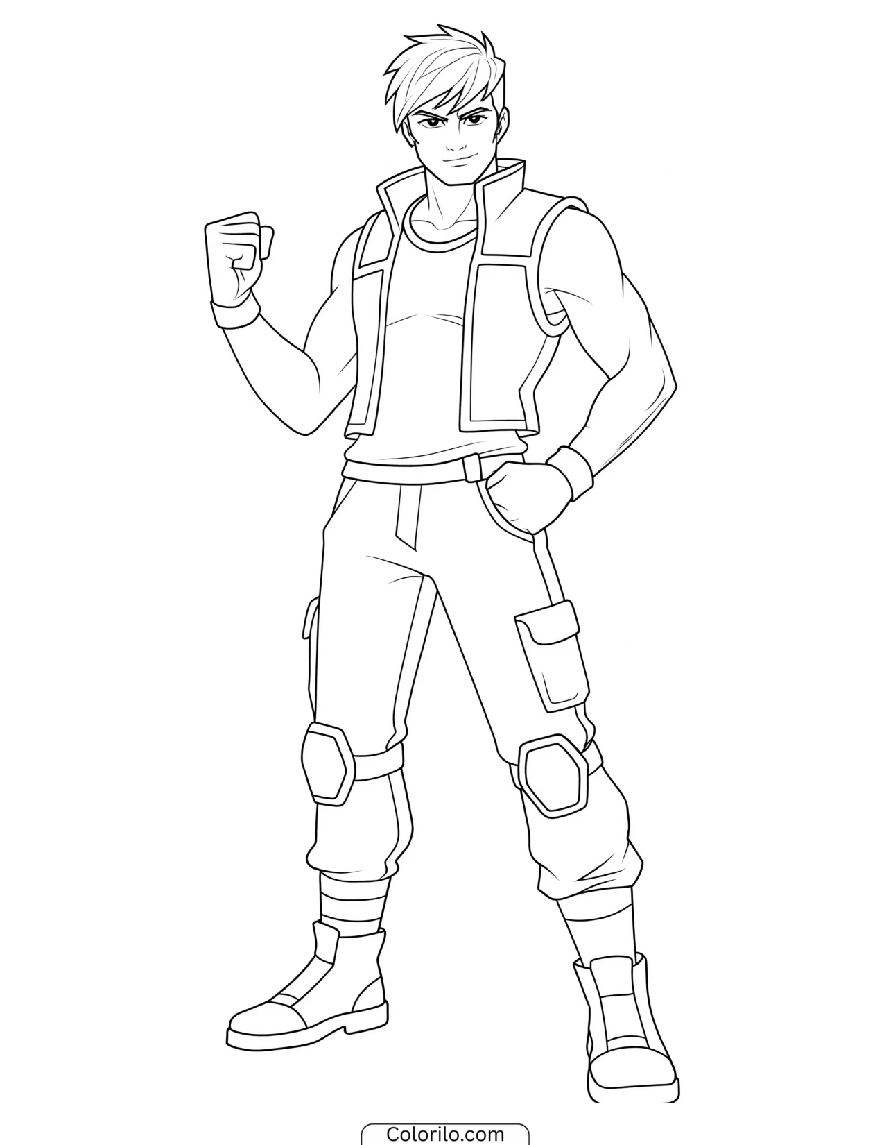 Character standing with a fist raised coloring page