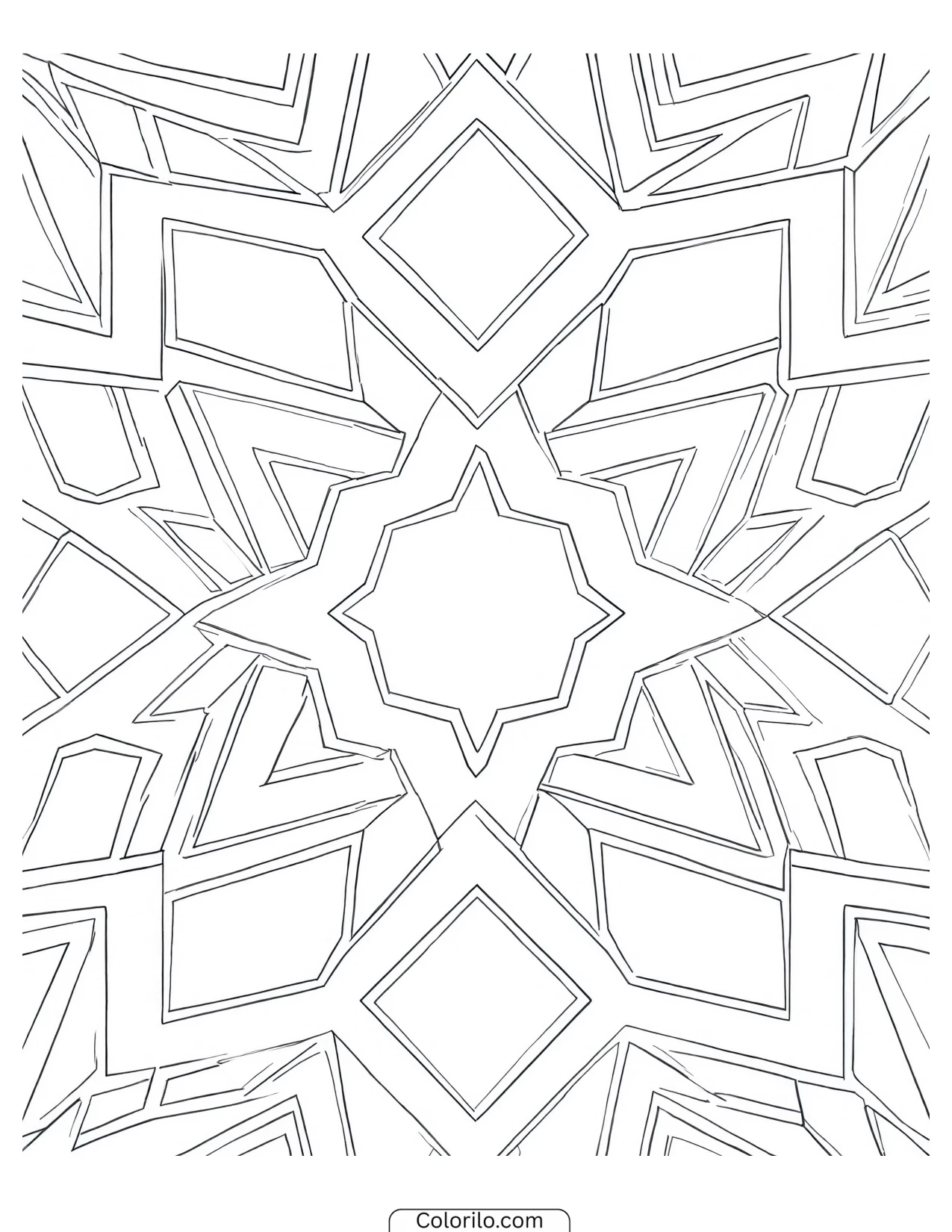 Kaleidoscope pattern of stars and diamonds coloring page