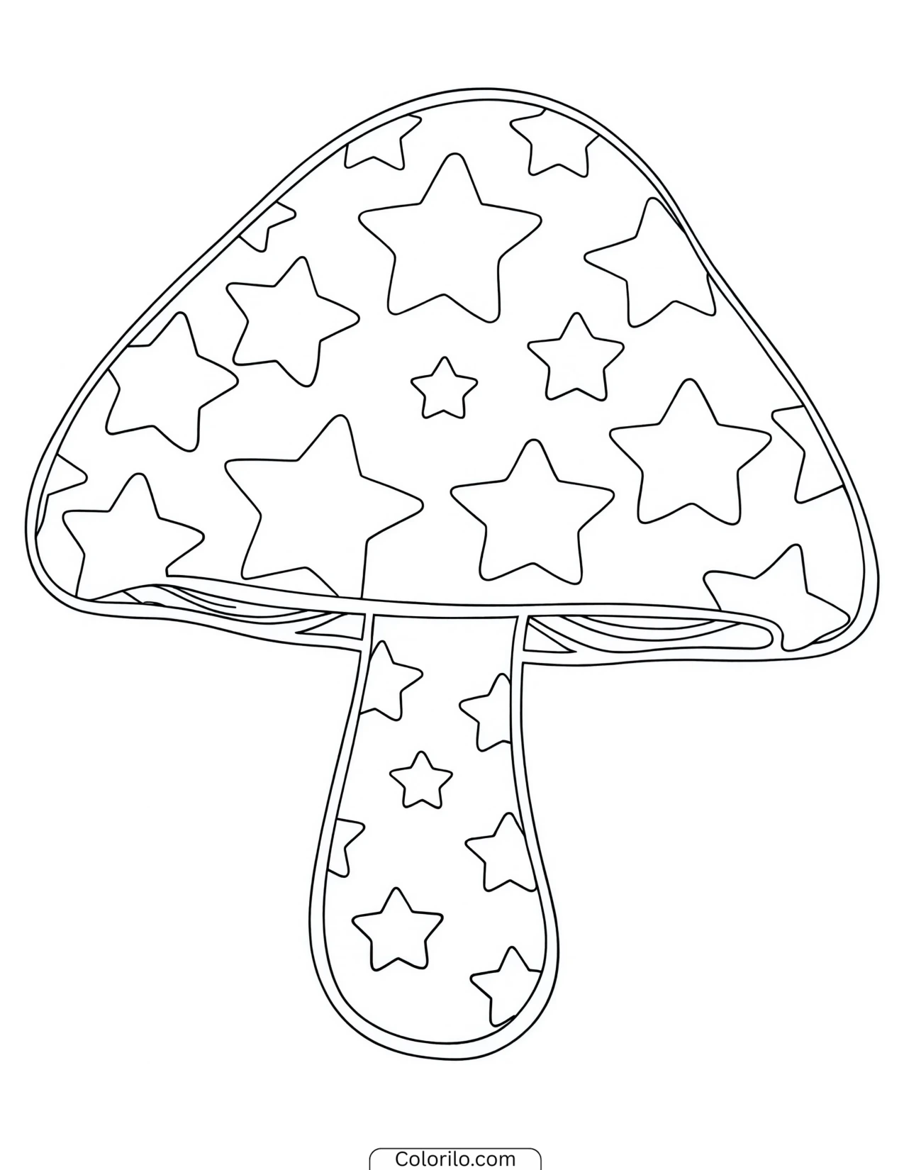Mushroom with stars patterned across its cap coloring page