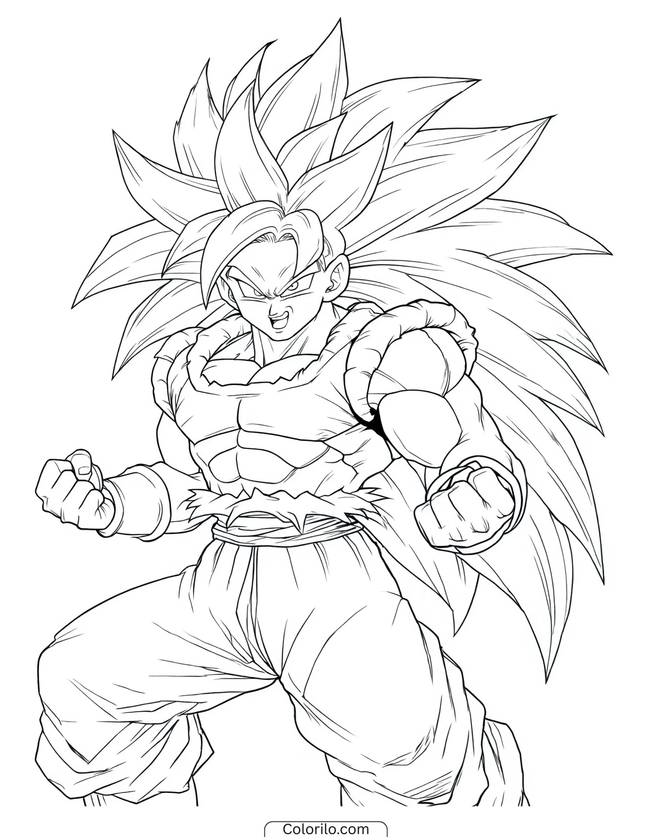 Super Saiyan 3 Goku with his long flowing hair coloring page