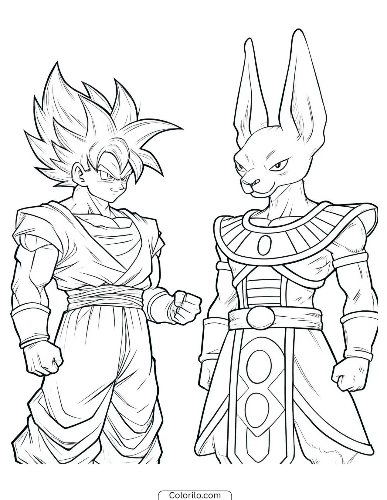 Super Saiyan Goku in a staredown with Beerus coloring page