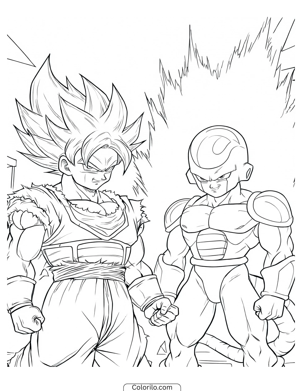 Super Saiyan Goku standing beside Frieza coloring page