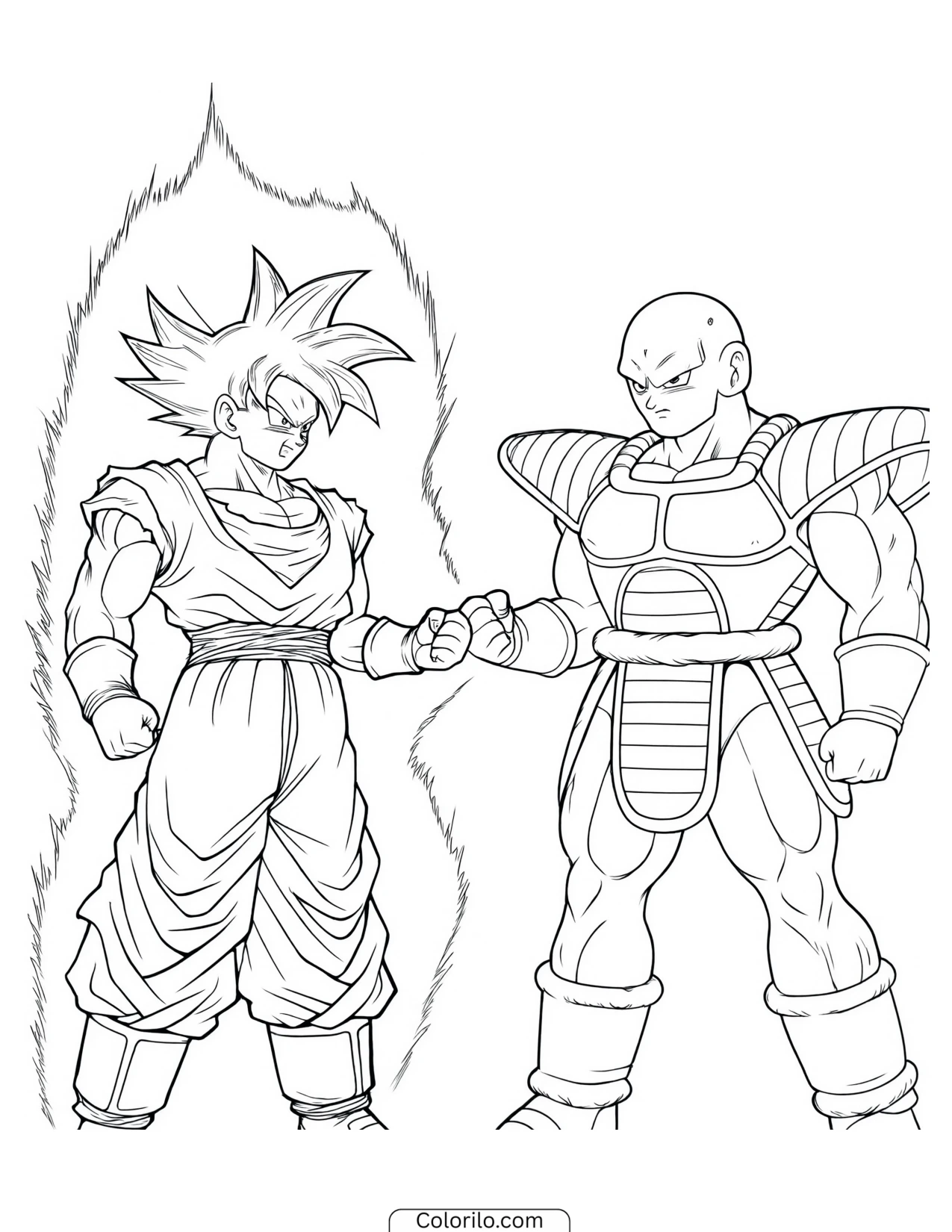 Super Saiyan Goku fist bumping Nappa coloring page