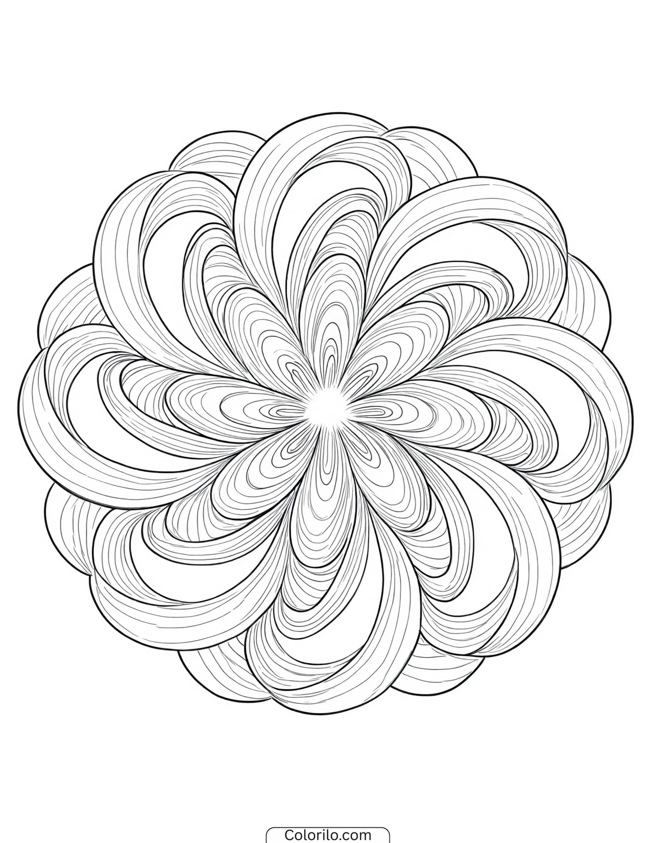 Chrysanthemum mandala with swirling ribbon petals coloring page