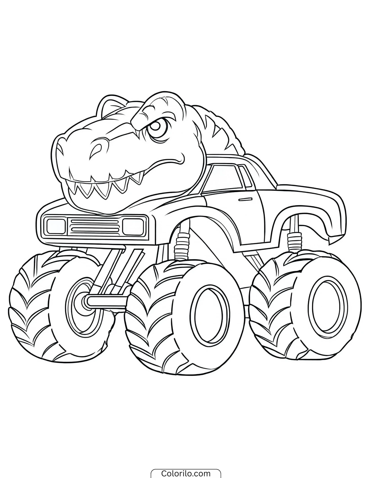 Monster truck styled with a T. rex head coloring page