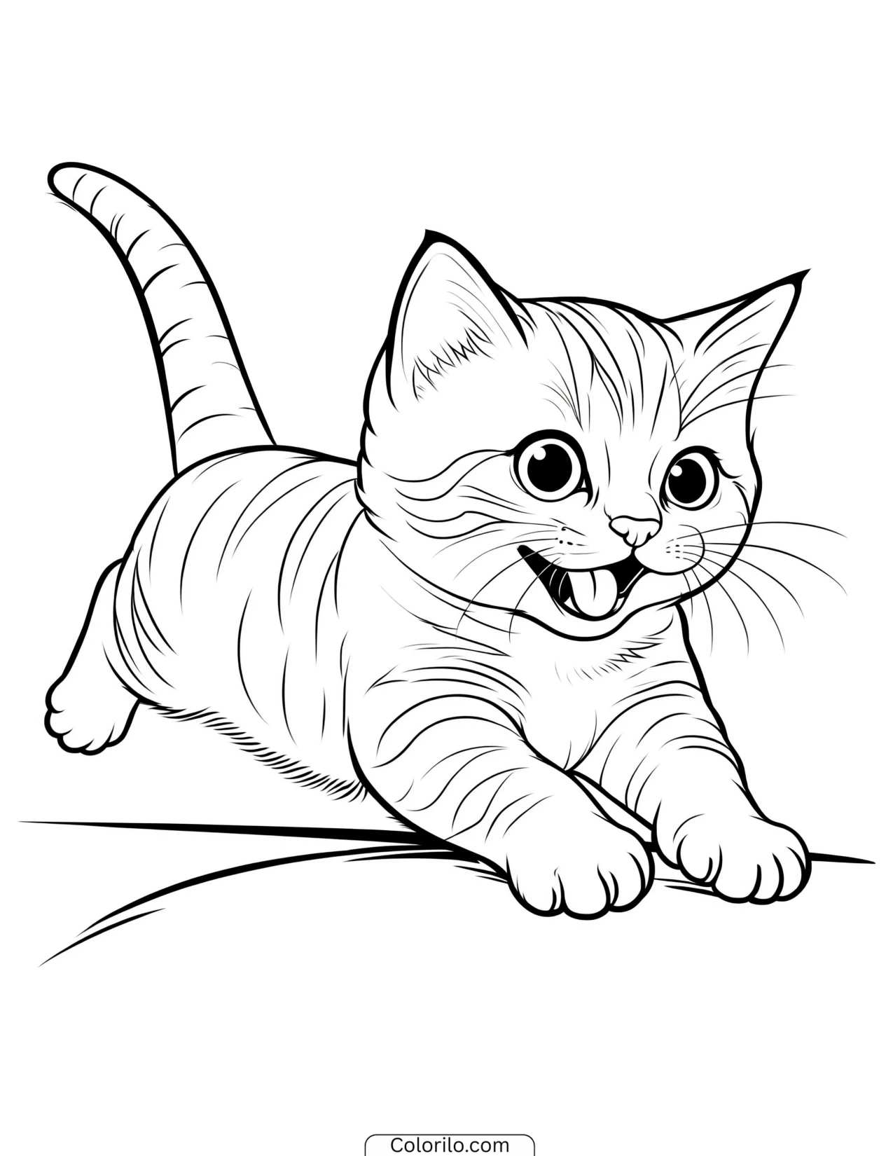 Tabby kitten poised and ready to pounce coloring page