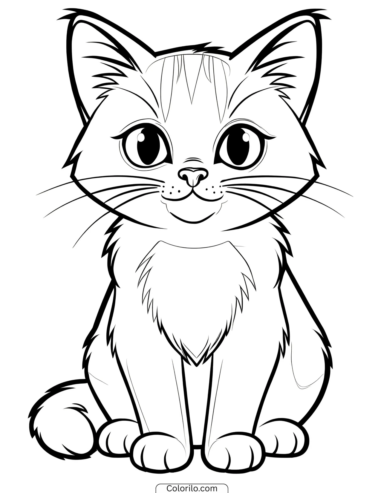 Tabby kitten seated with a smile coloring page