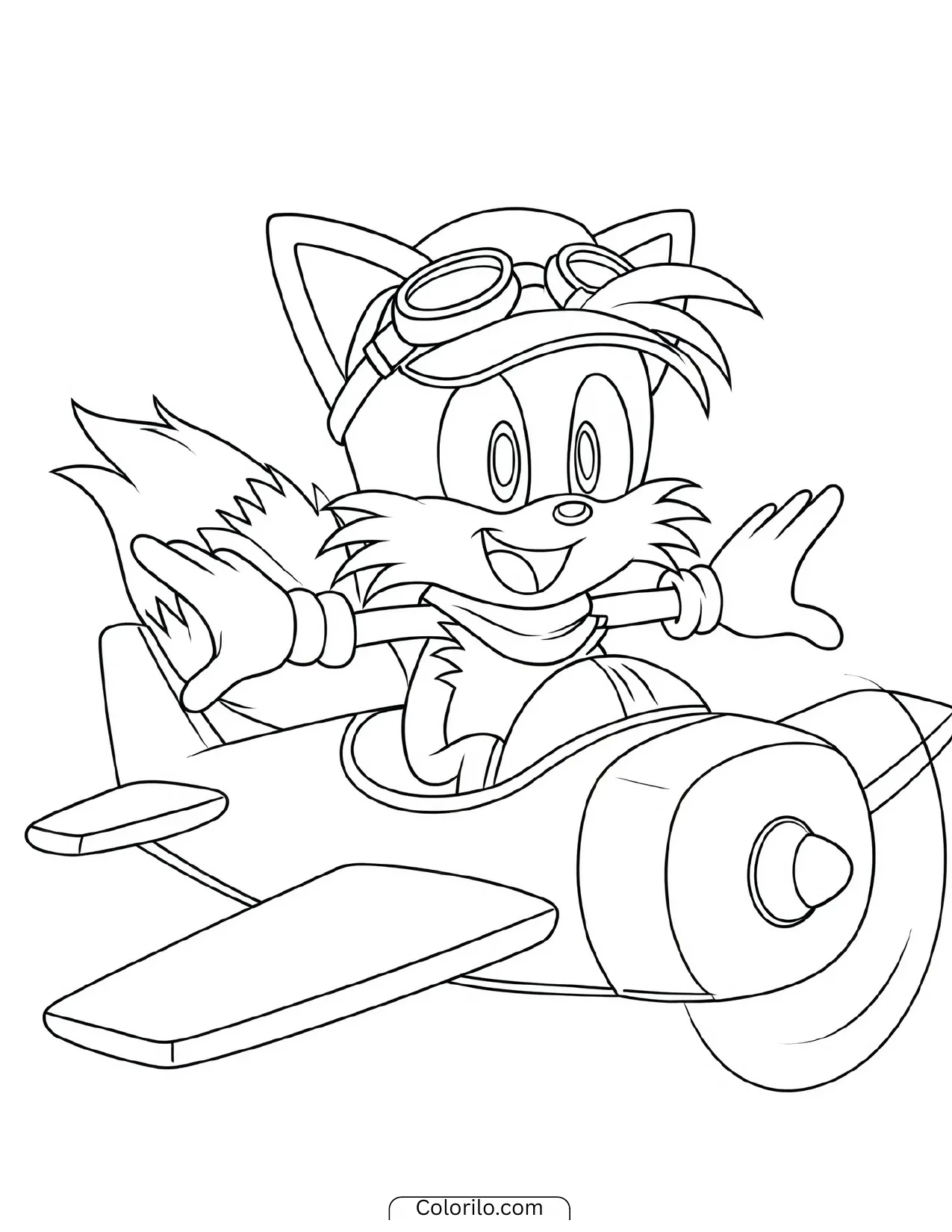 Tails the fox flying his airplane coloring page