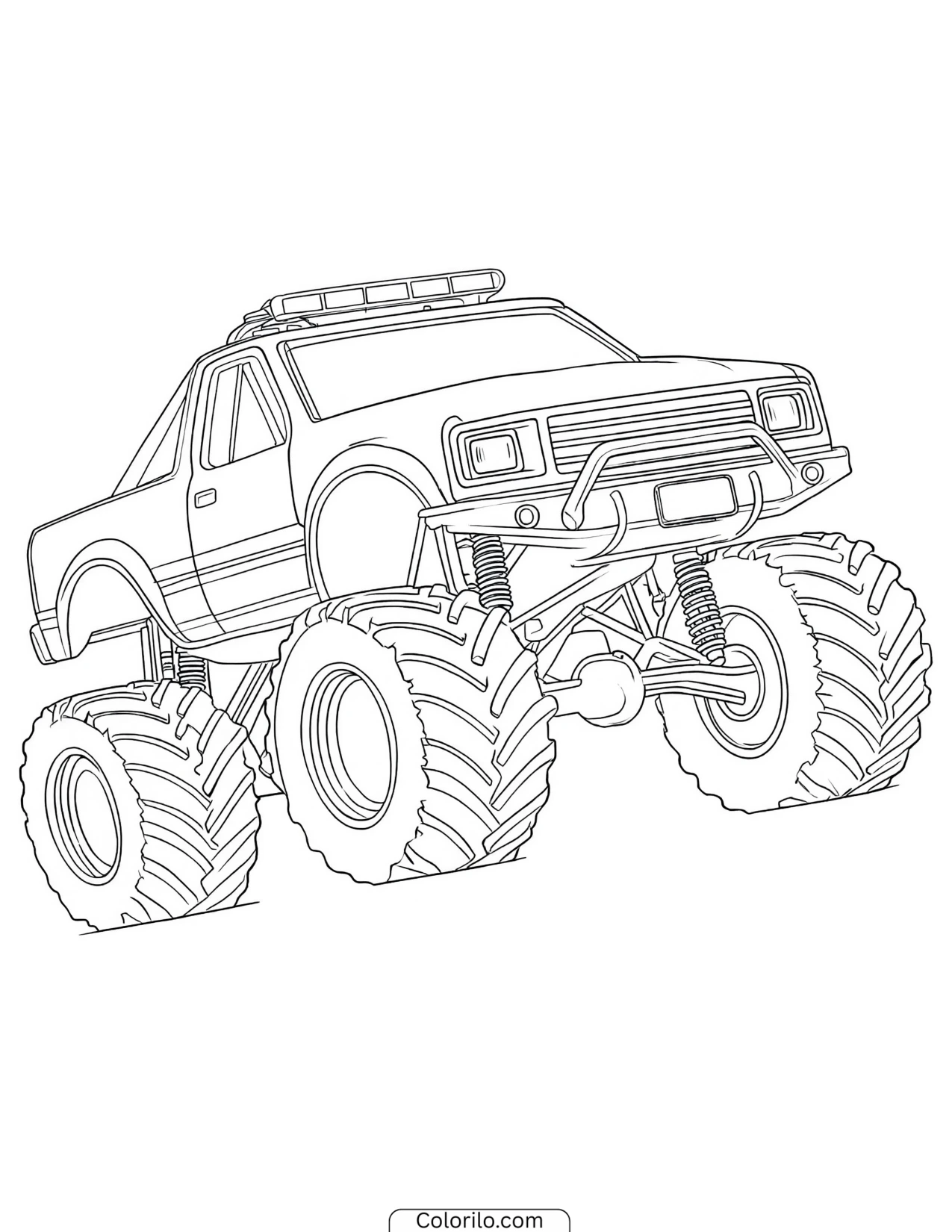 Monster truck angled upward off the ground coloring page