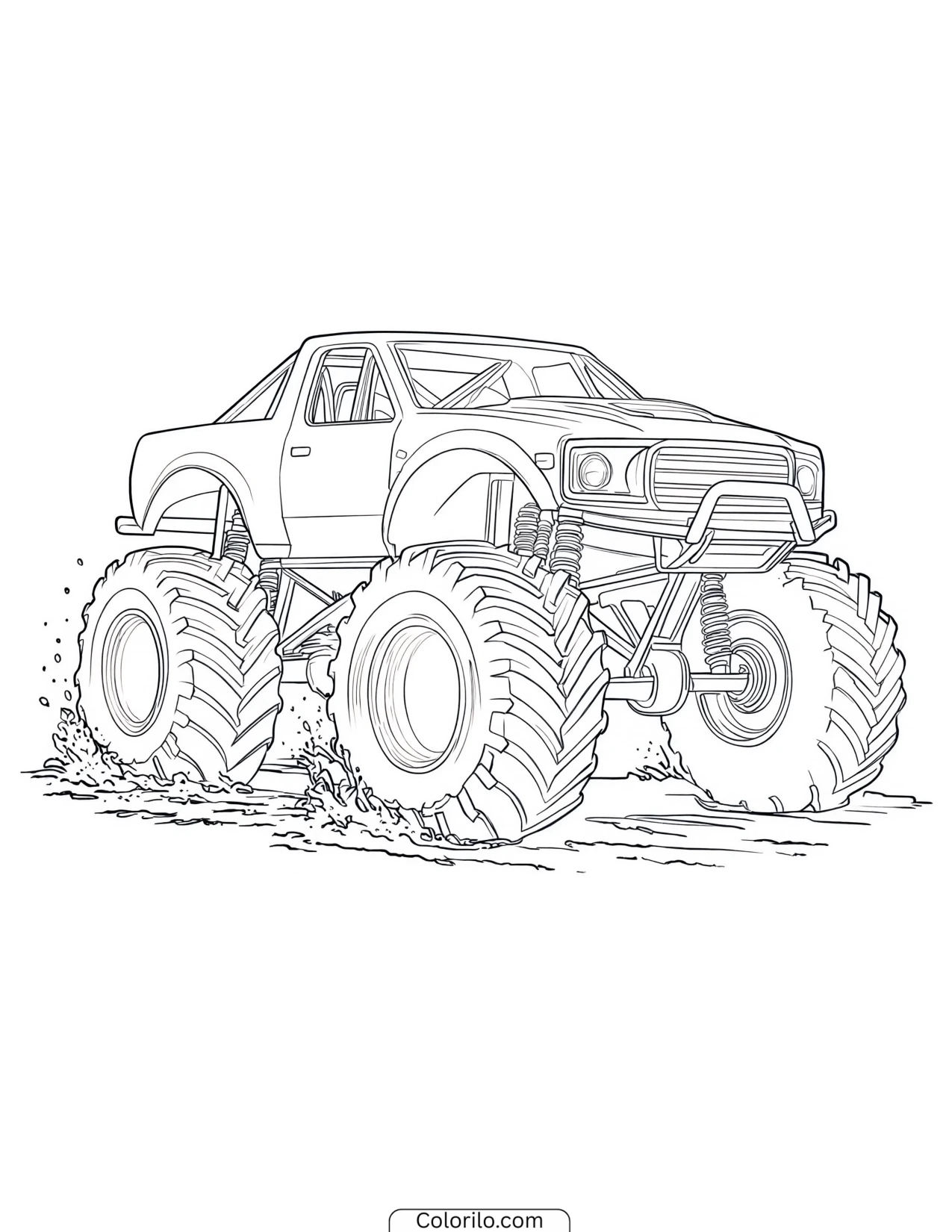Monster truck throwing up dirt from its tyres coloring page