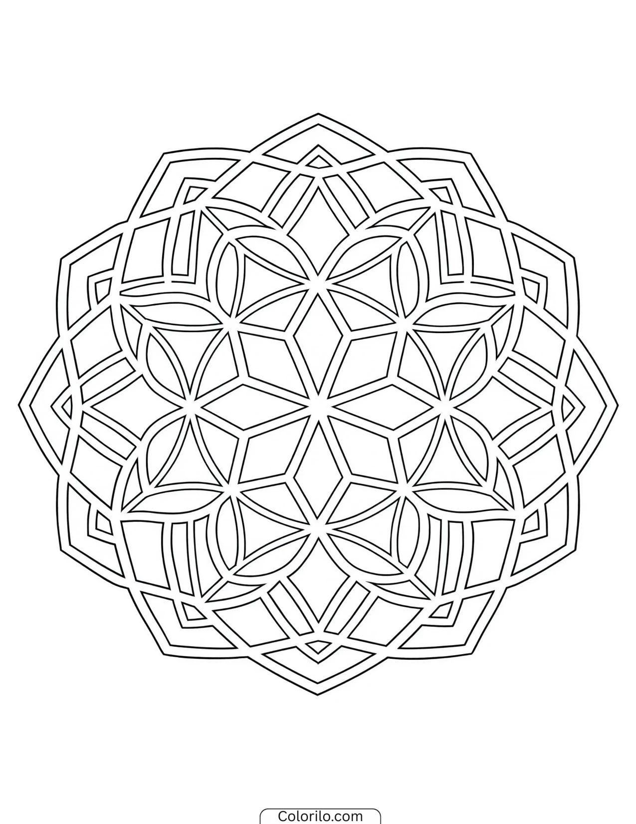 Star mandala with twelve rounded lobes coloring page