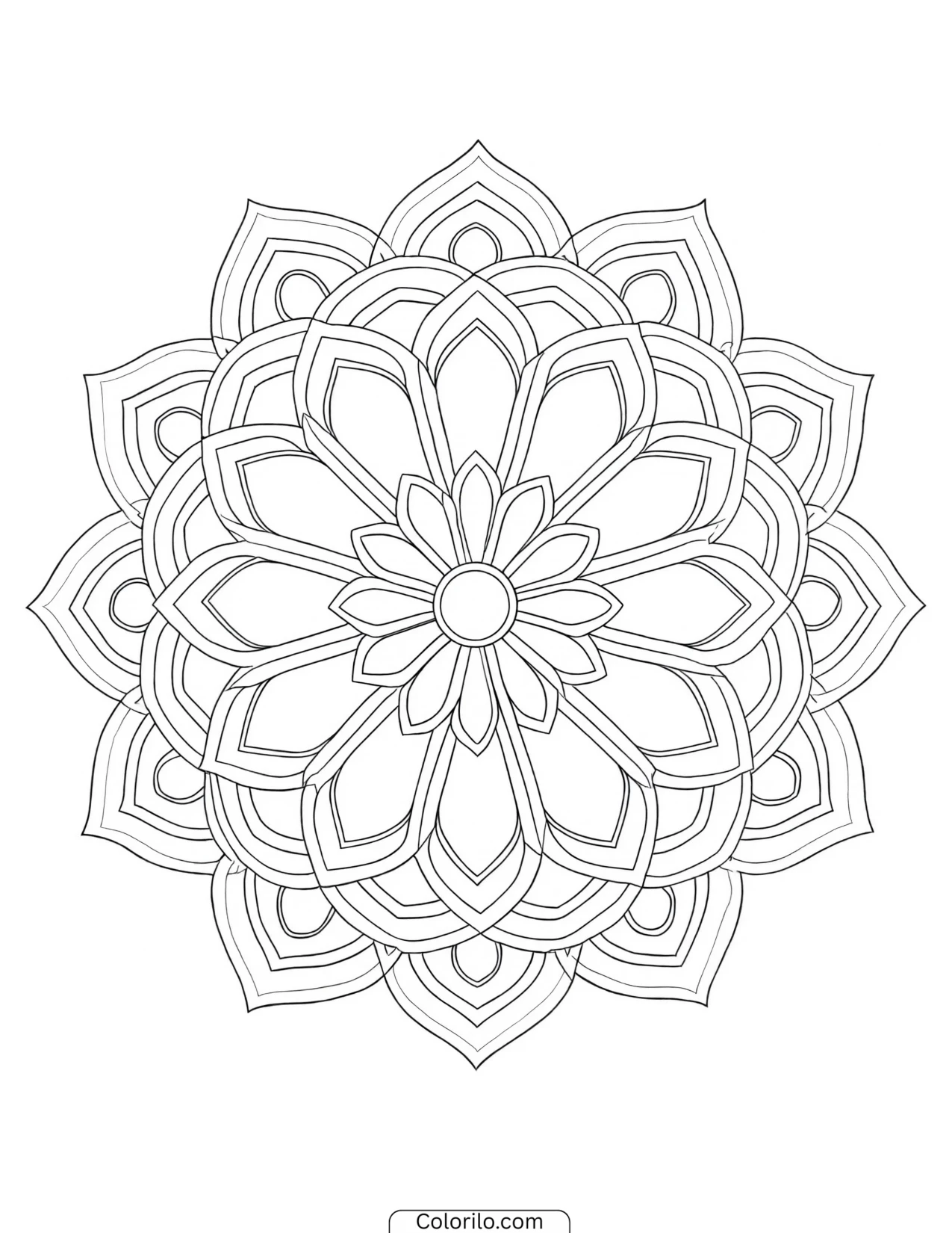 Mandala with twelve teardrop-shaped petals coloring page