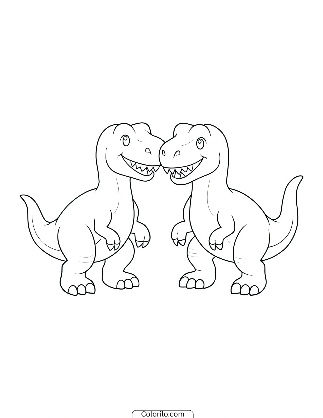 Two T. rex facing each other coloring page
