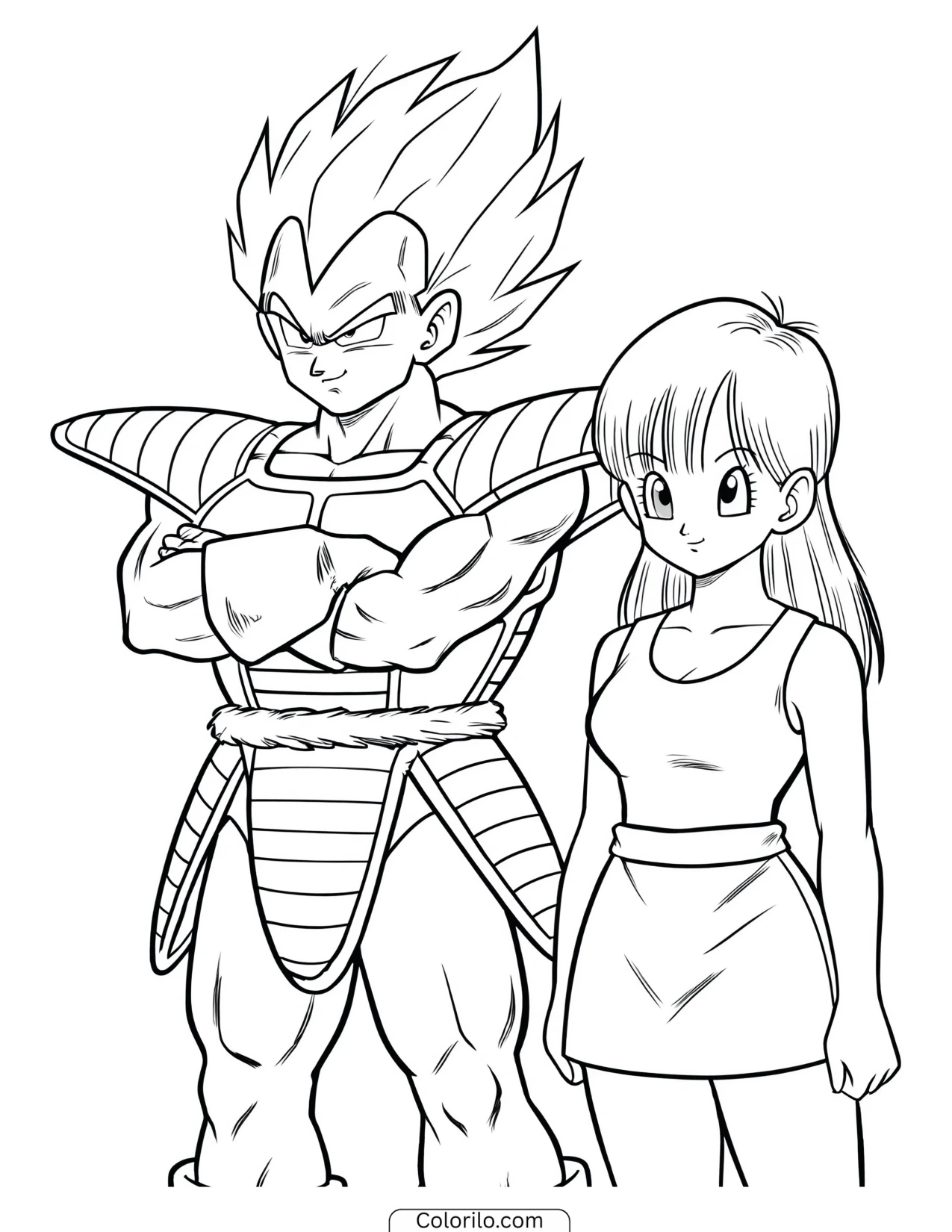 Vegeta and Bulma standing together coloring page