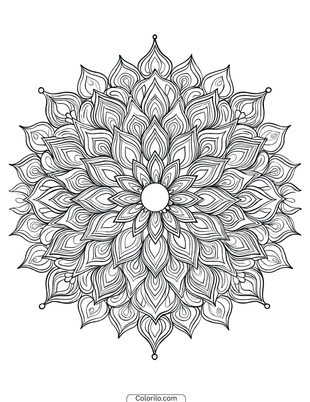 Star mandala with full rounded petals coloring page