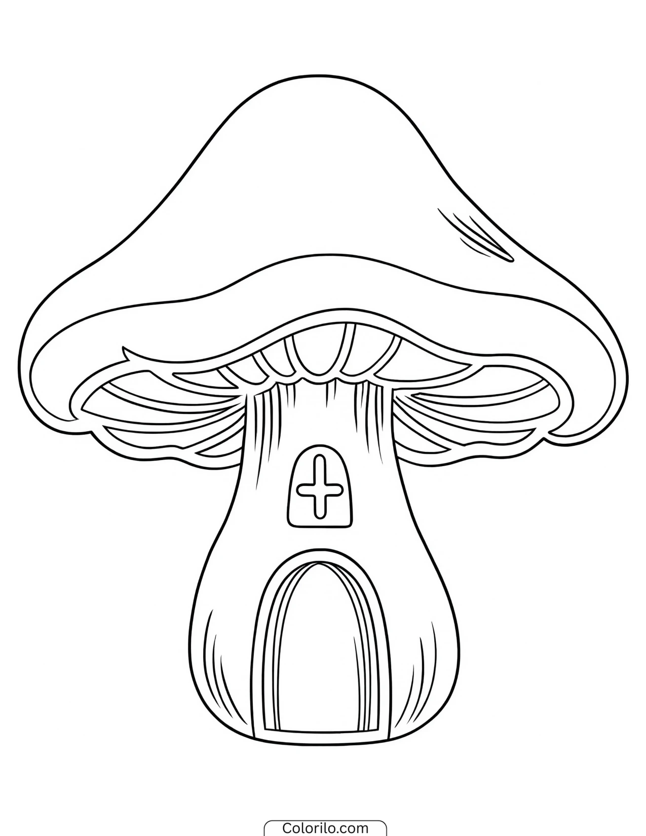 Whimsical little house built inside a mushroom coloring page