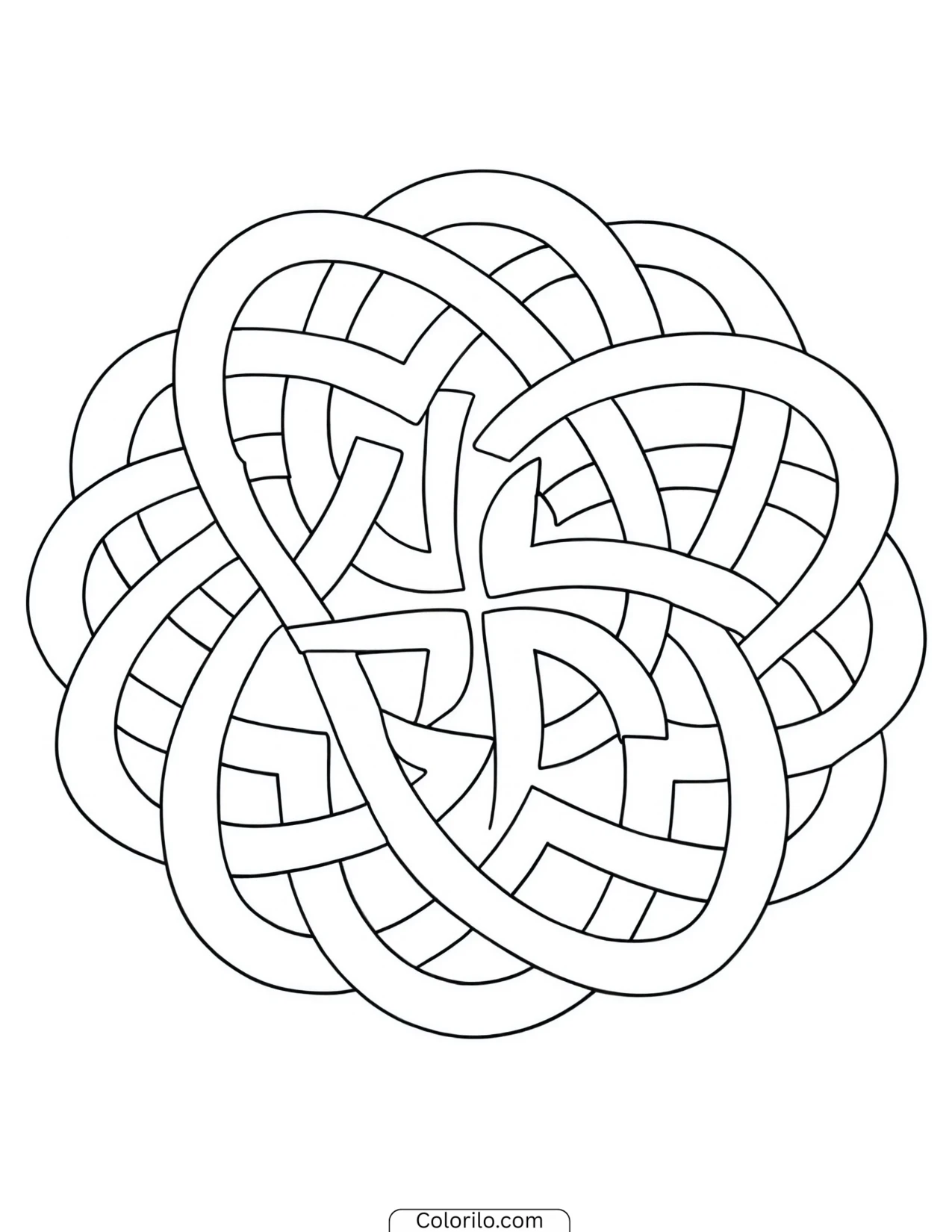 Woven Celtic knot arranged in a circle coloring page
