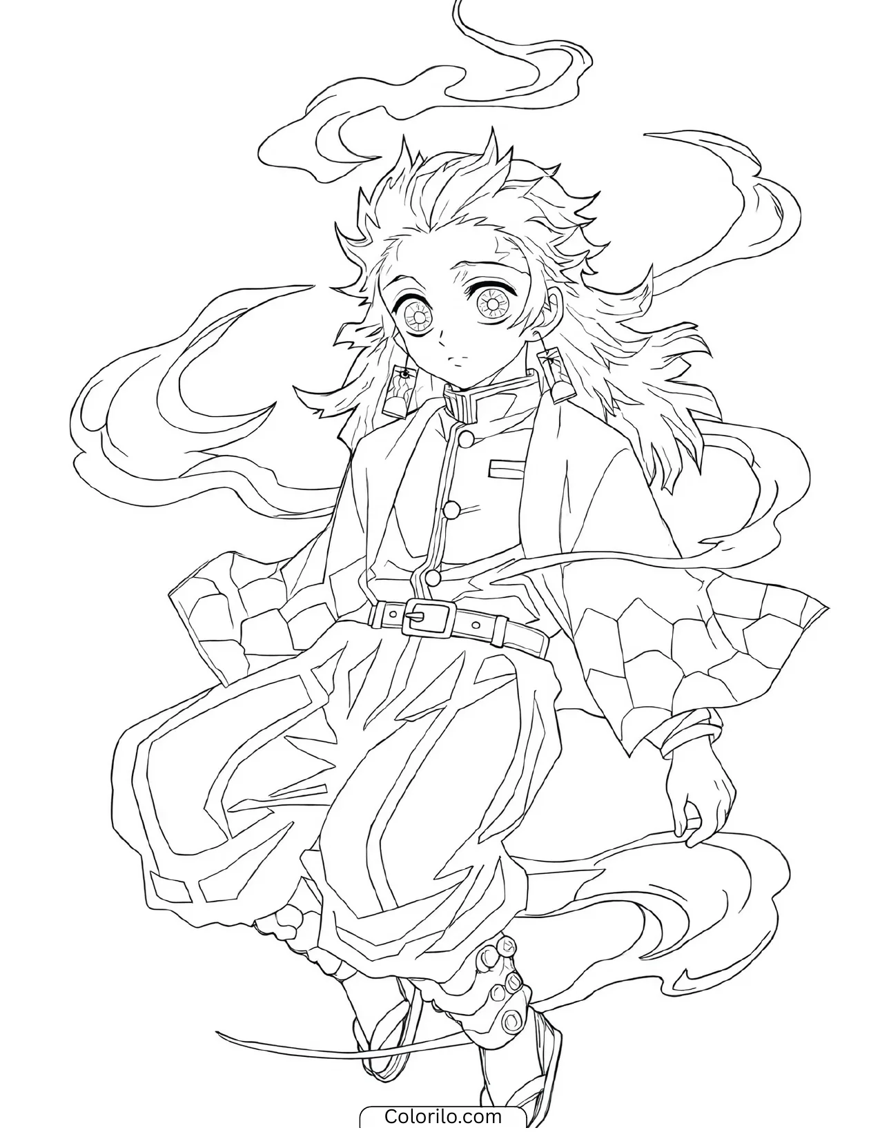 A young Rengoku floating with a serene expression coloring page