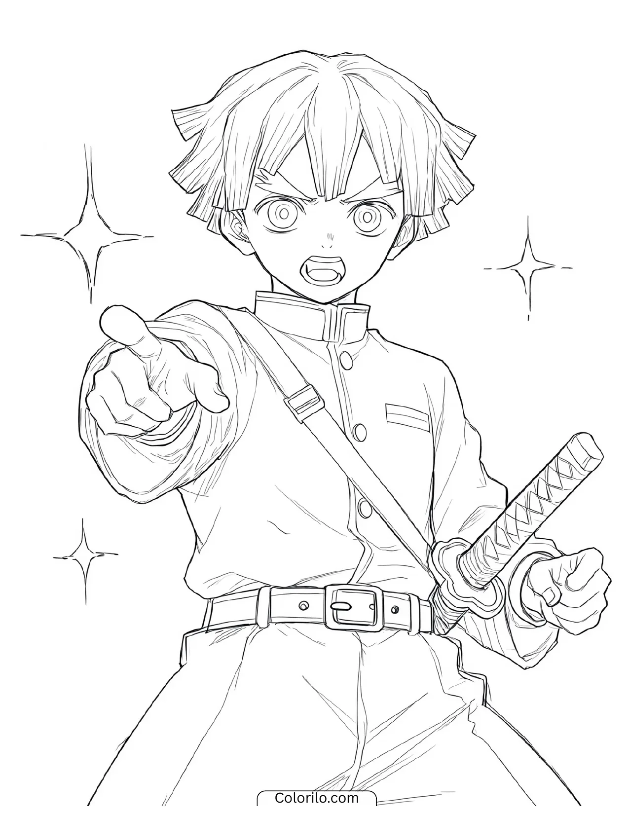 Zenitsu pointing his finger in frustration coloring page