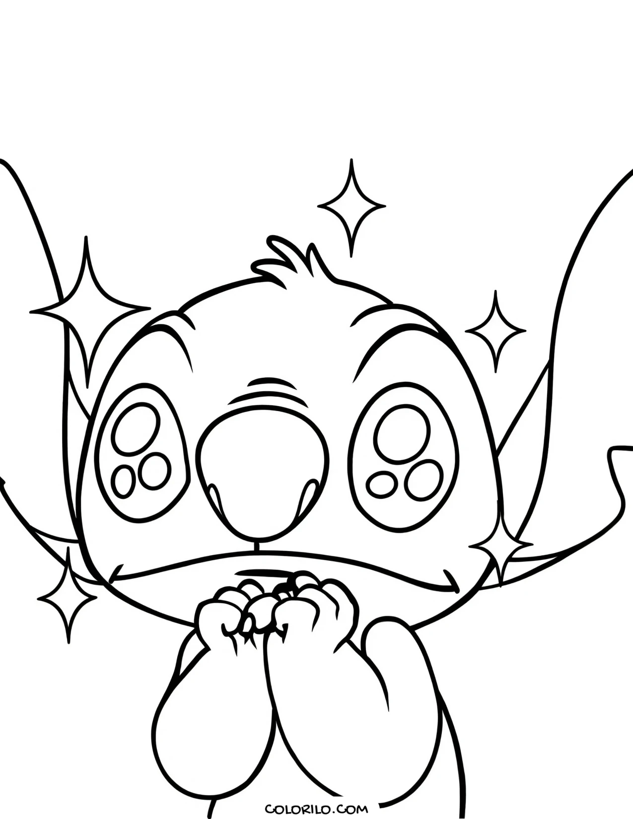 Stitch with his hands clasped adoringly coloring page