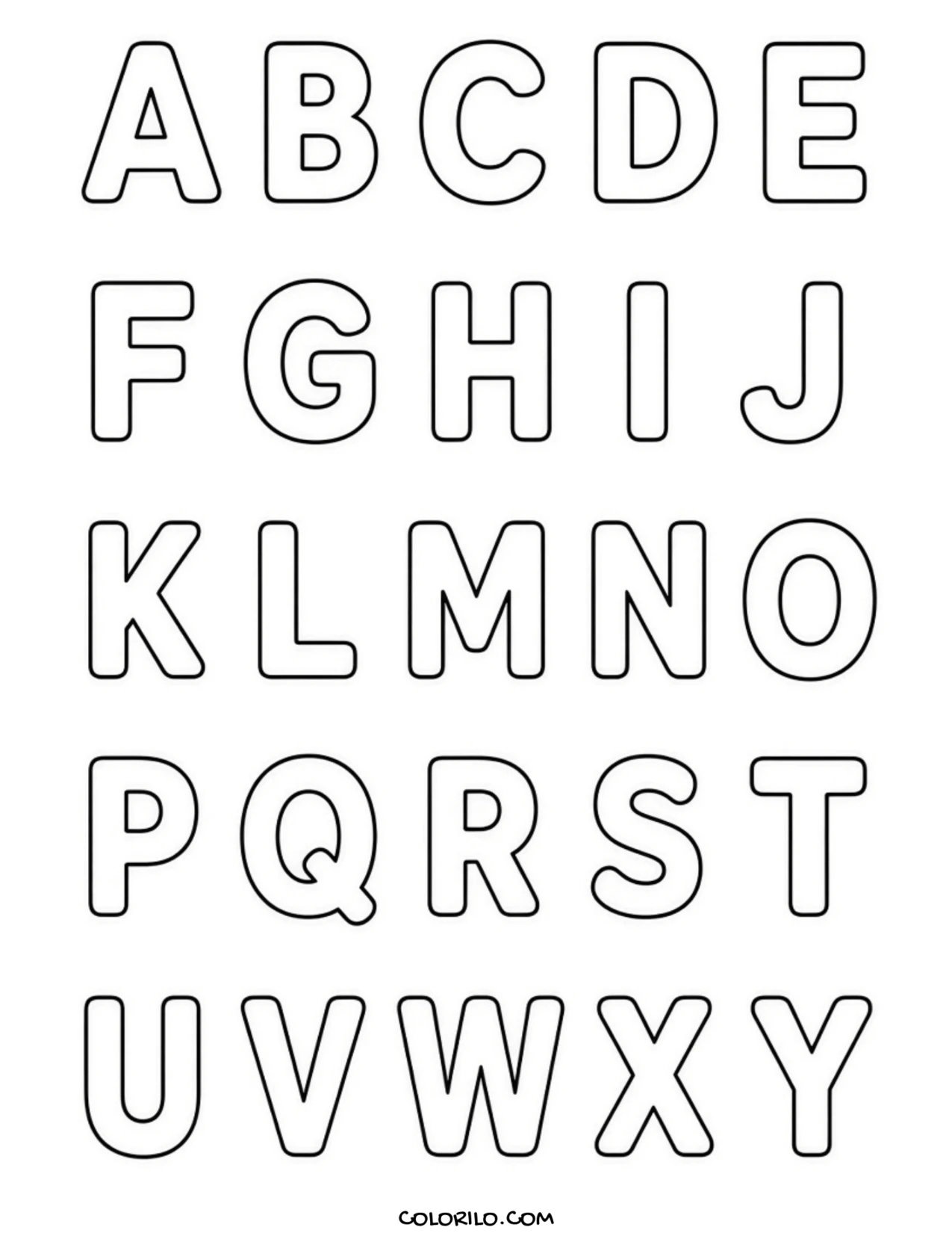 All 26 letters of the alphabet on one page coloring page