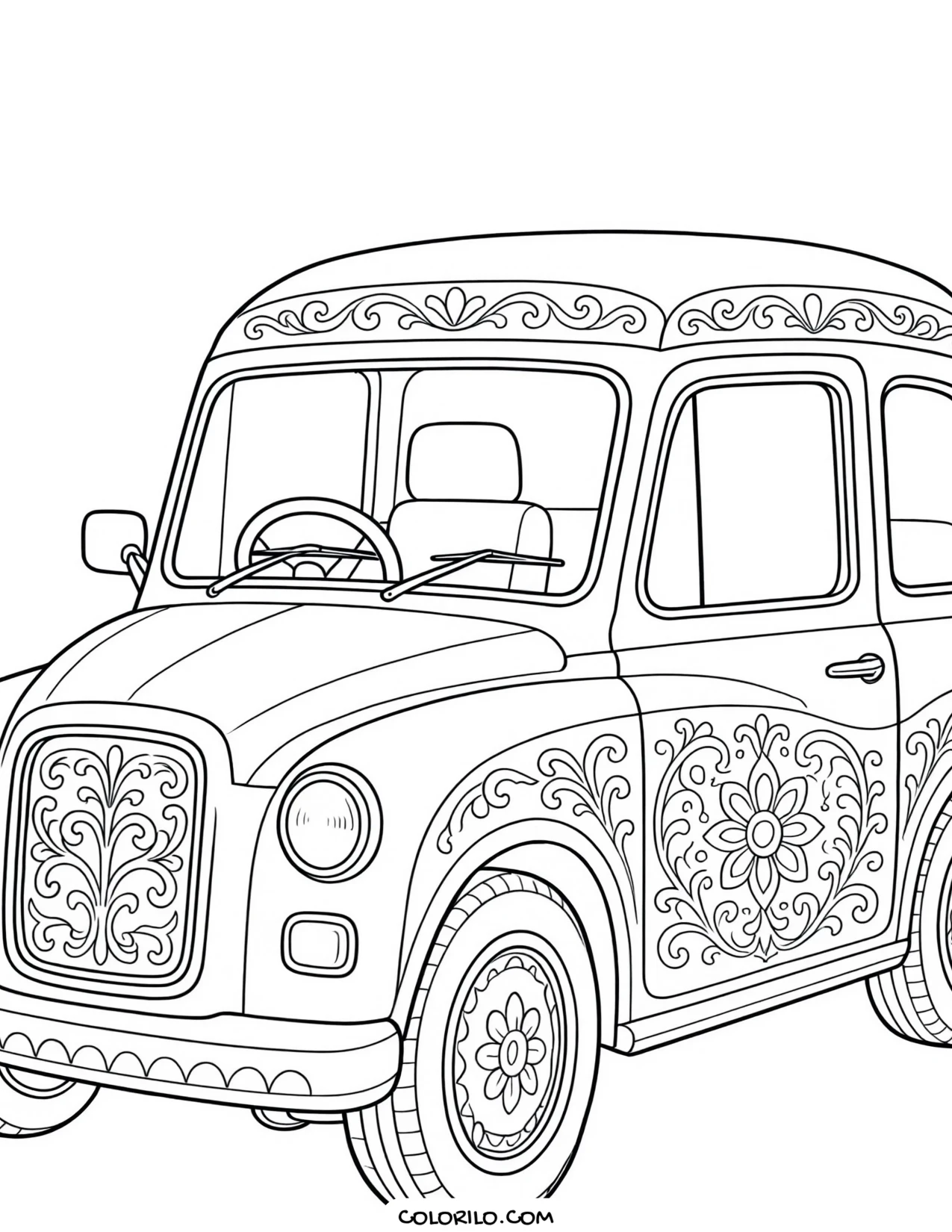 An ambulance parked in a hospital bay coloring page