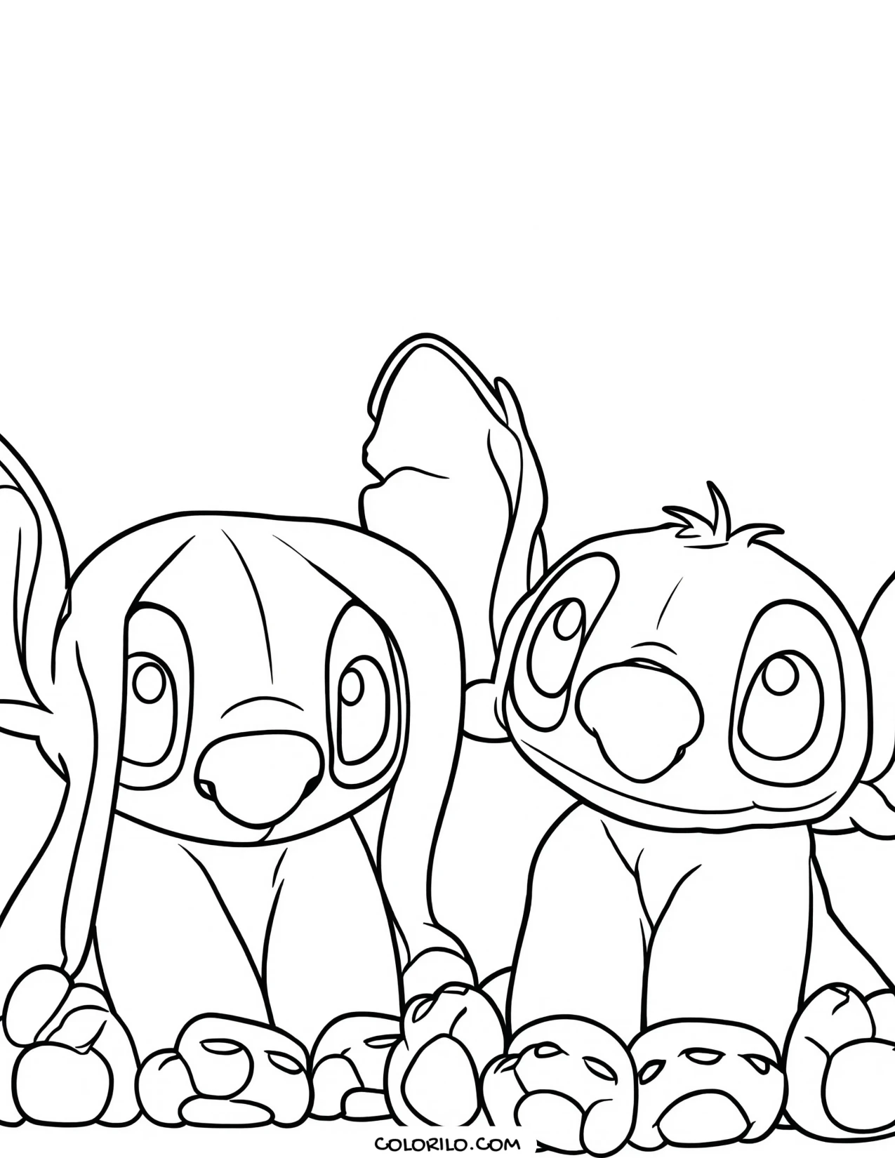 Angel and Stitch sitting together coloring page