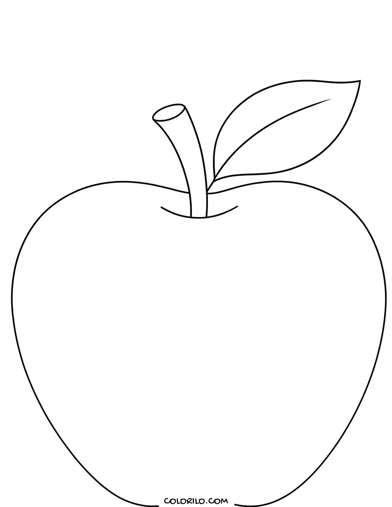 An apple drawn in bold outline coloring page