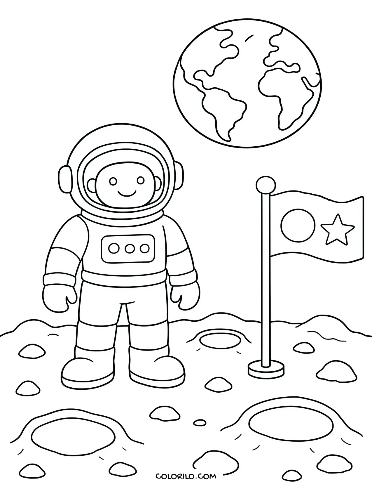 An astronaut planting a flag coloring page