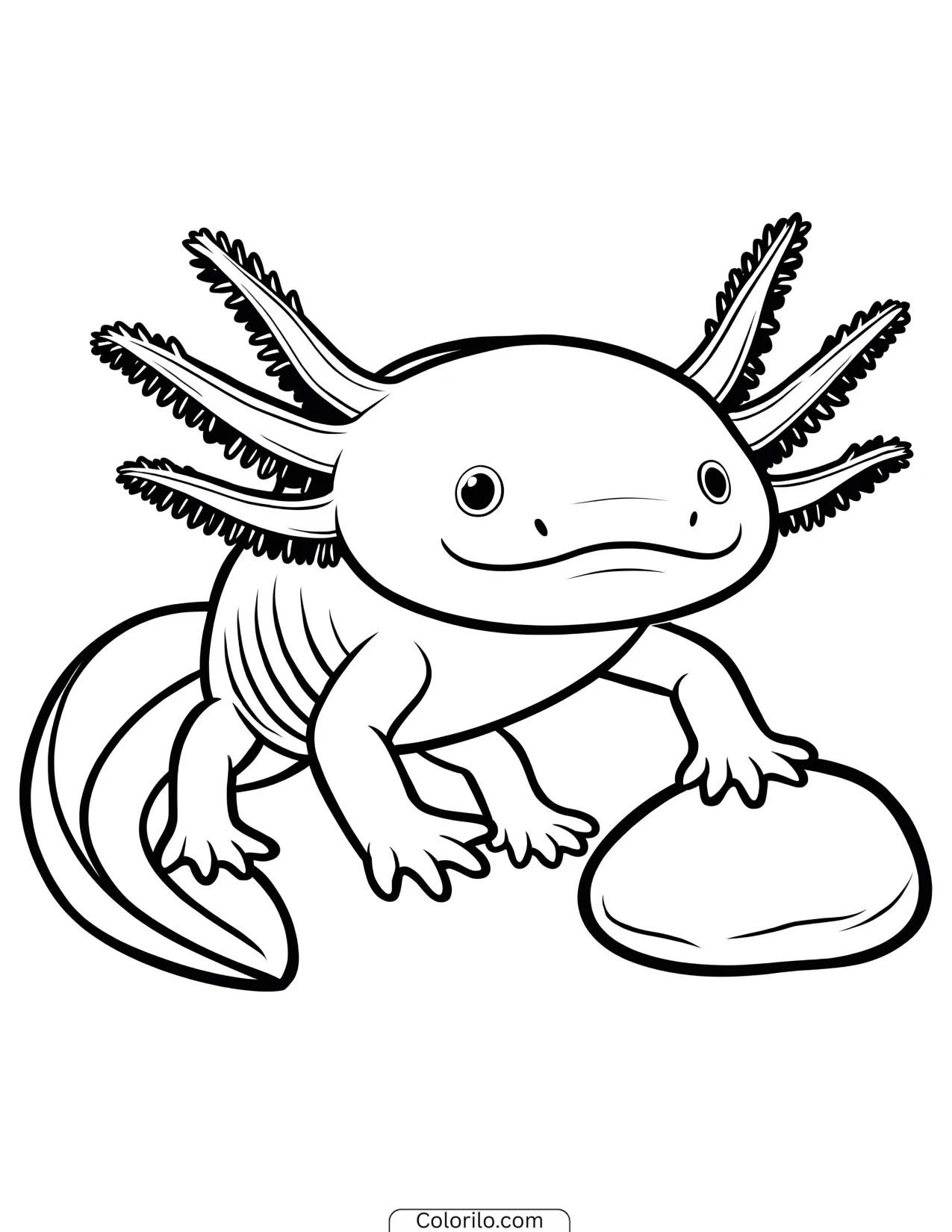 Axolotl leaning against a rock coloring page