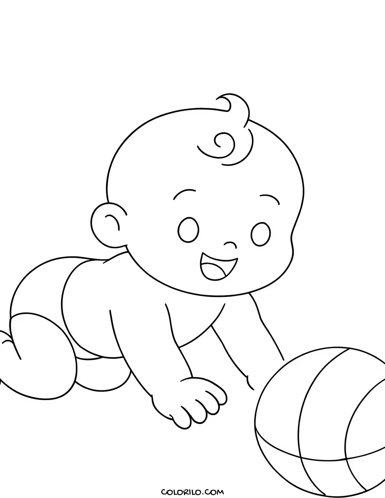 A baby crawling toward a ball coloring page