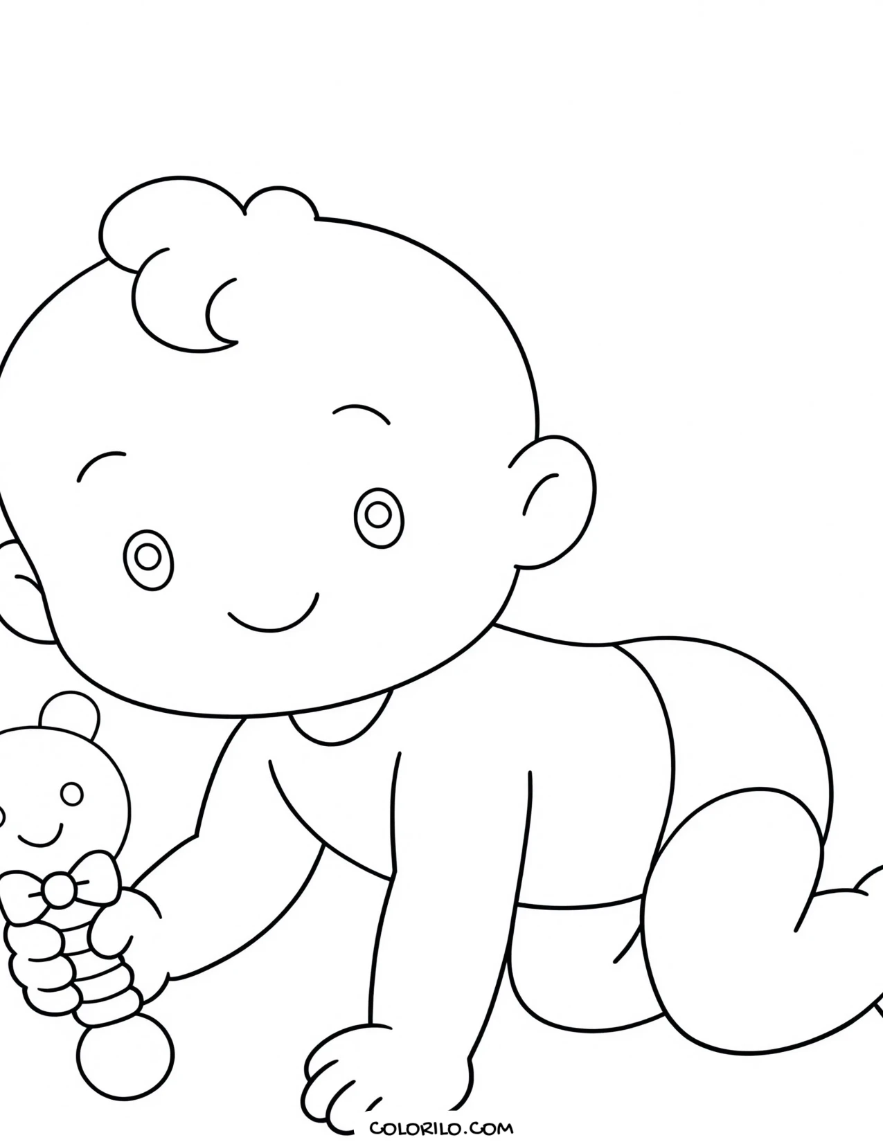 A baby crawling toward a toy coloring page