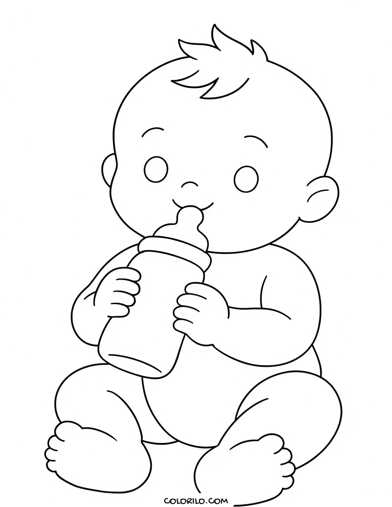 A baby drinking from a bottle coloring page