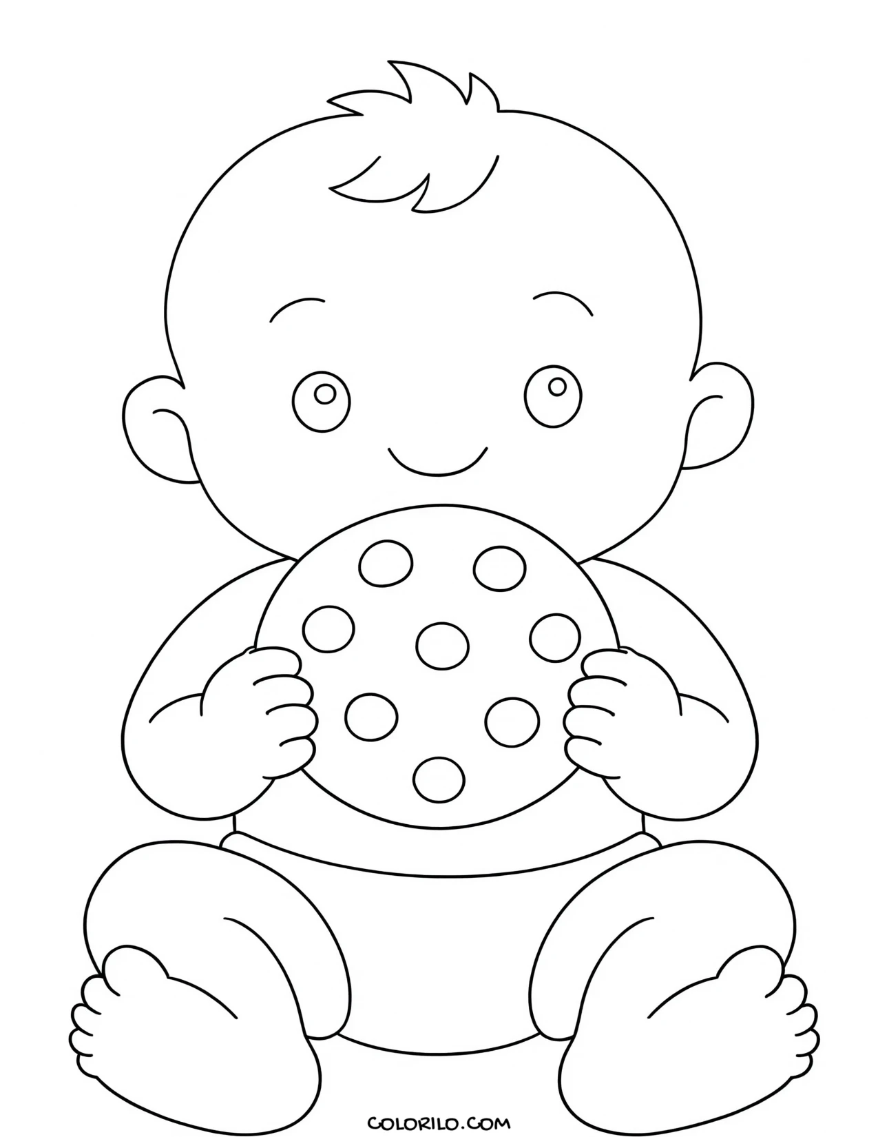 A baby eating a biscuit coloring page
